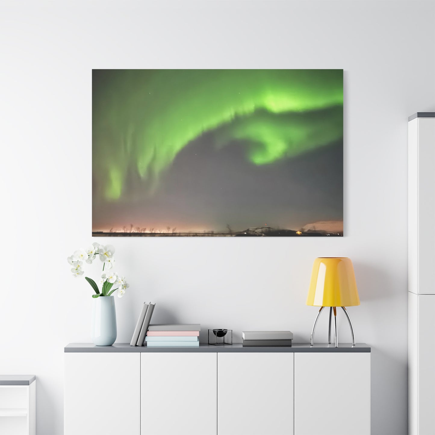 Aurora Borealis Canvas Art - Stunning Green Northern Lights Wall Decor Iceland