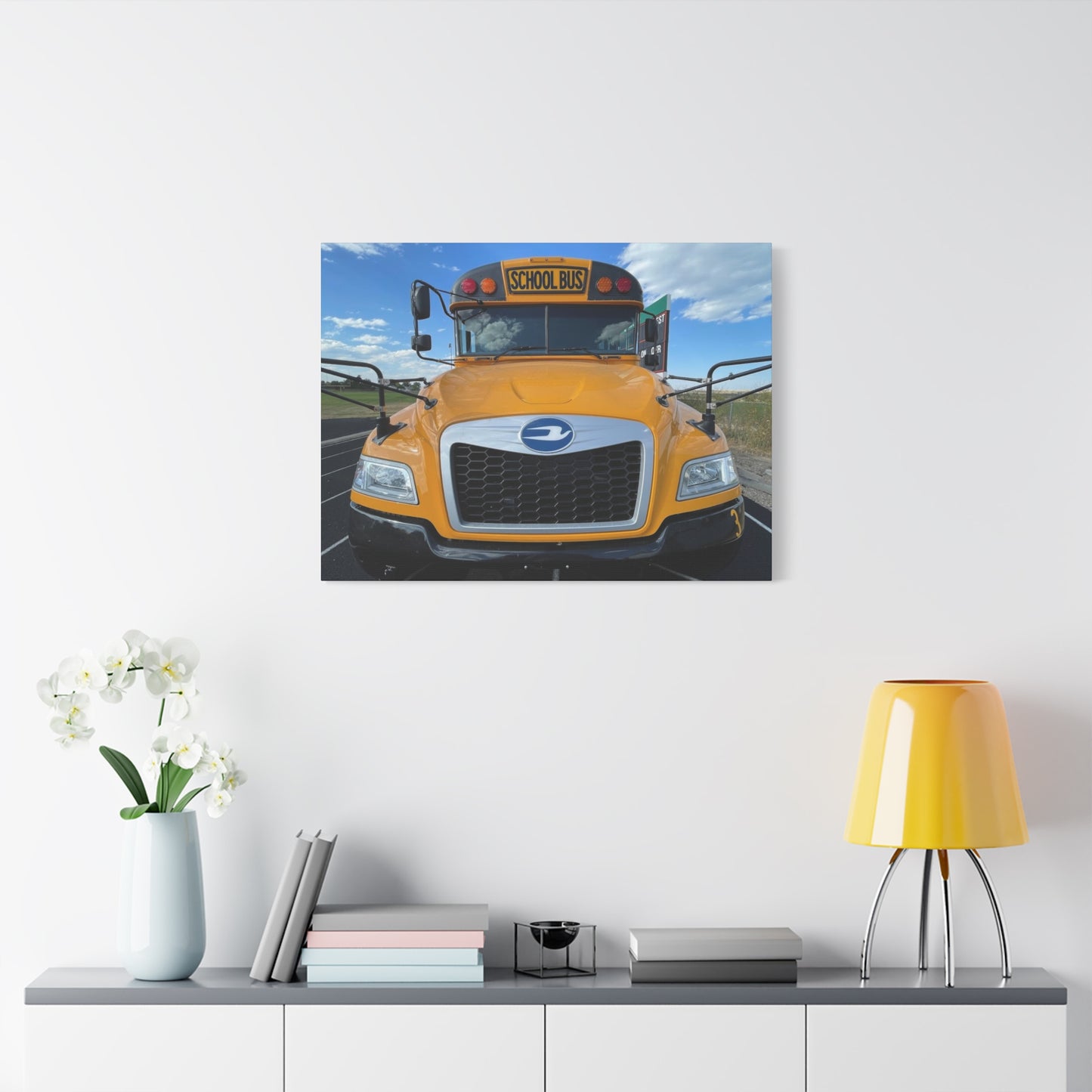 School Bus Canvas Art - Vibrant Stretched Wall Decor for Kids' Rooms