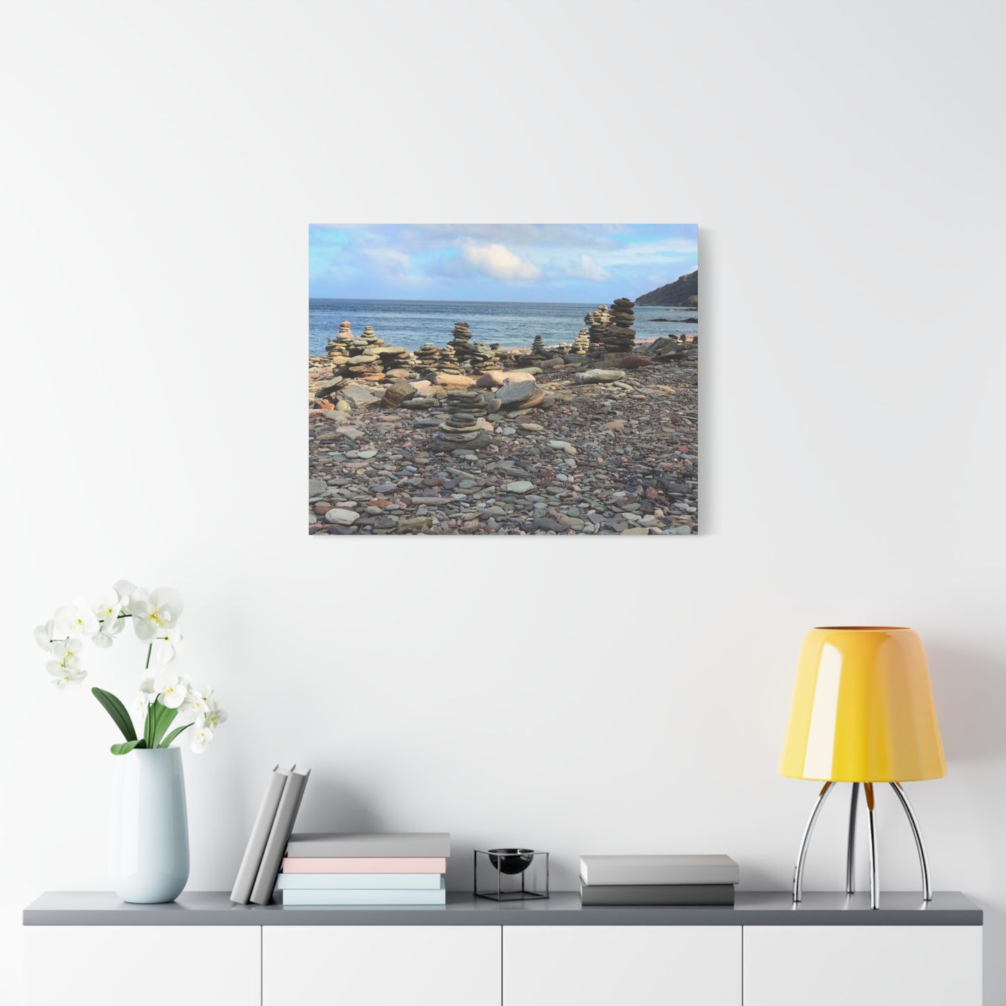 Nature-Inspired Wall Art Canvas Print - Tranquil Beach Stack Stones Decor