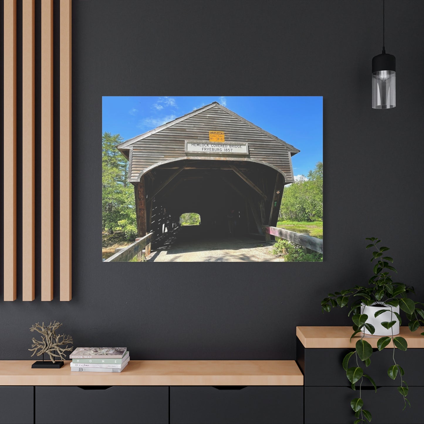 Scenic Covered Bridge Canvas Art – 1.25" Stretched Wall Decor for Nature Lovers