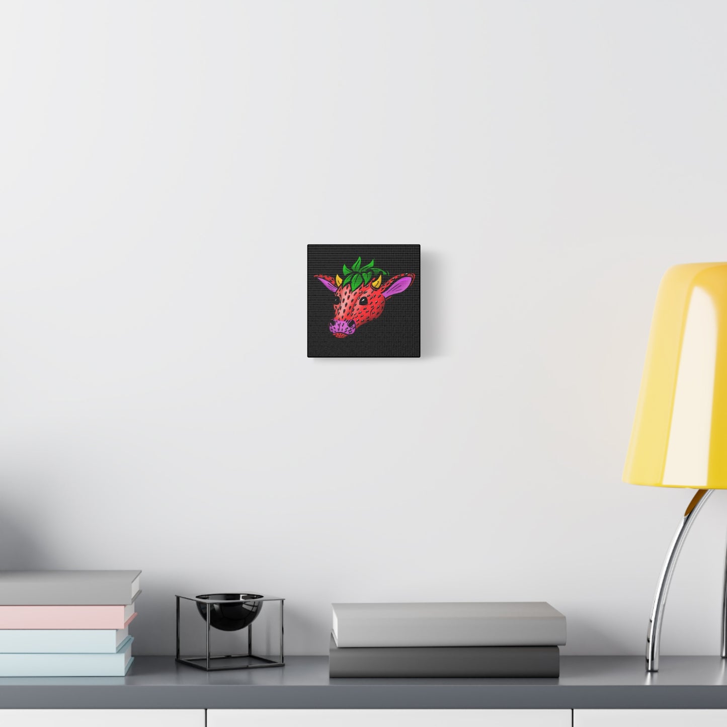 Colorful Cow Canvas Art - Strawberry Cow Stretched Wall Decor