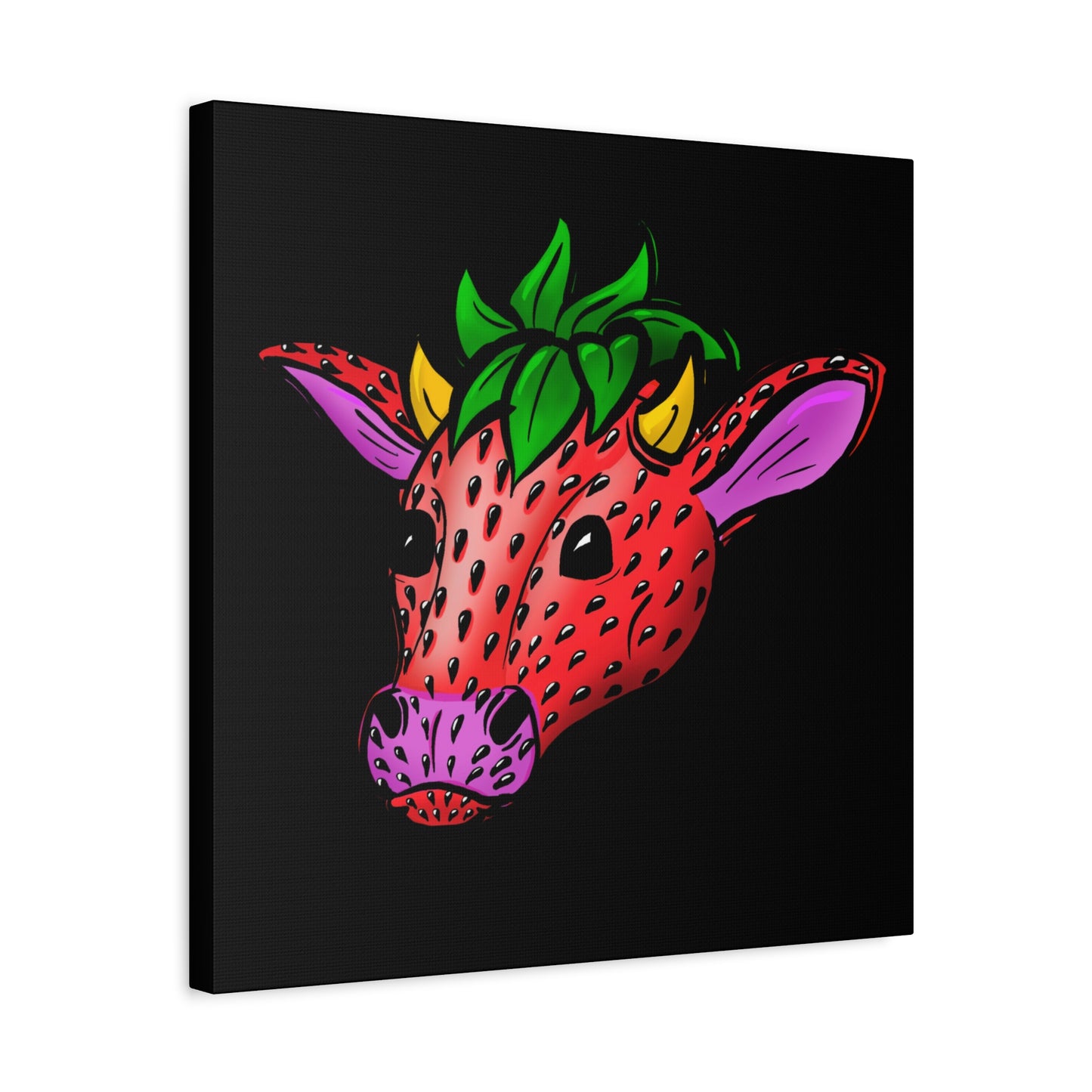 Colorful Cow Canvas Art - Strawberry Cow Stretched Wall Decor