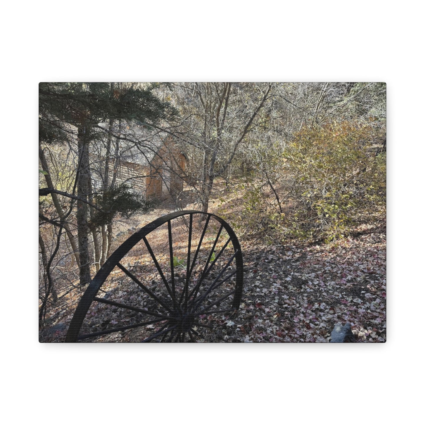 Rustic Landscape Canvas Wall Art - Nature Scene with Vintage Wheel