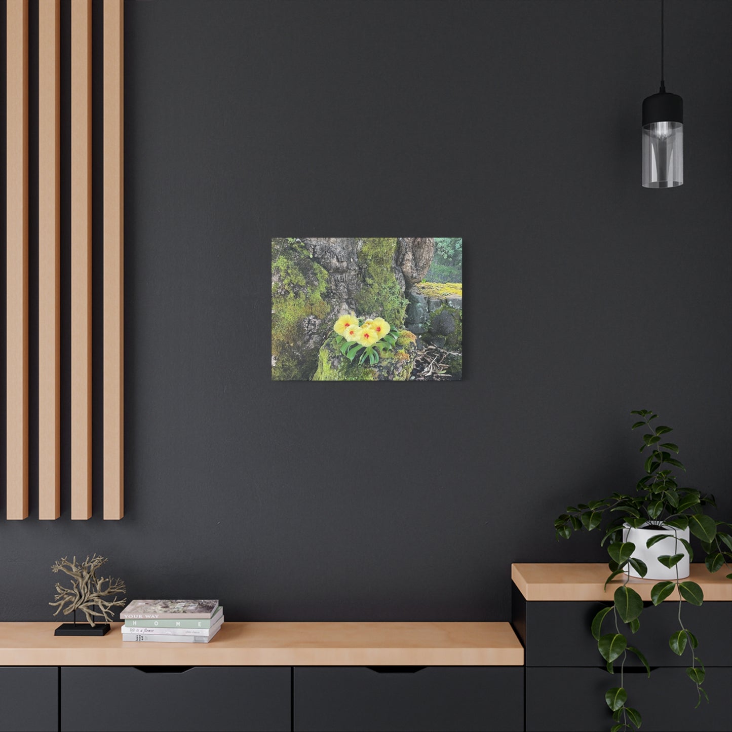 Floral Matte Canvas Art - Yellow Orchid and Moss Decor