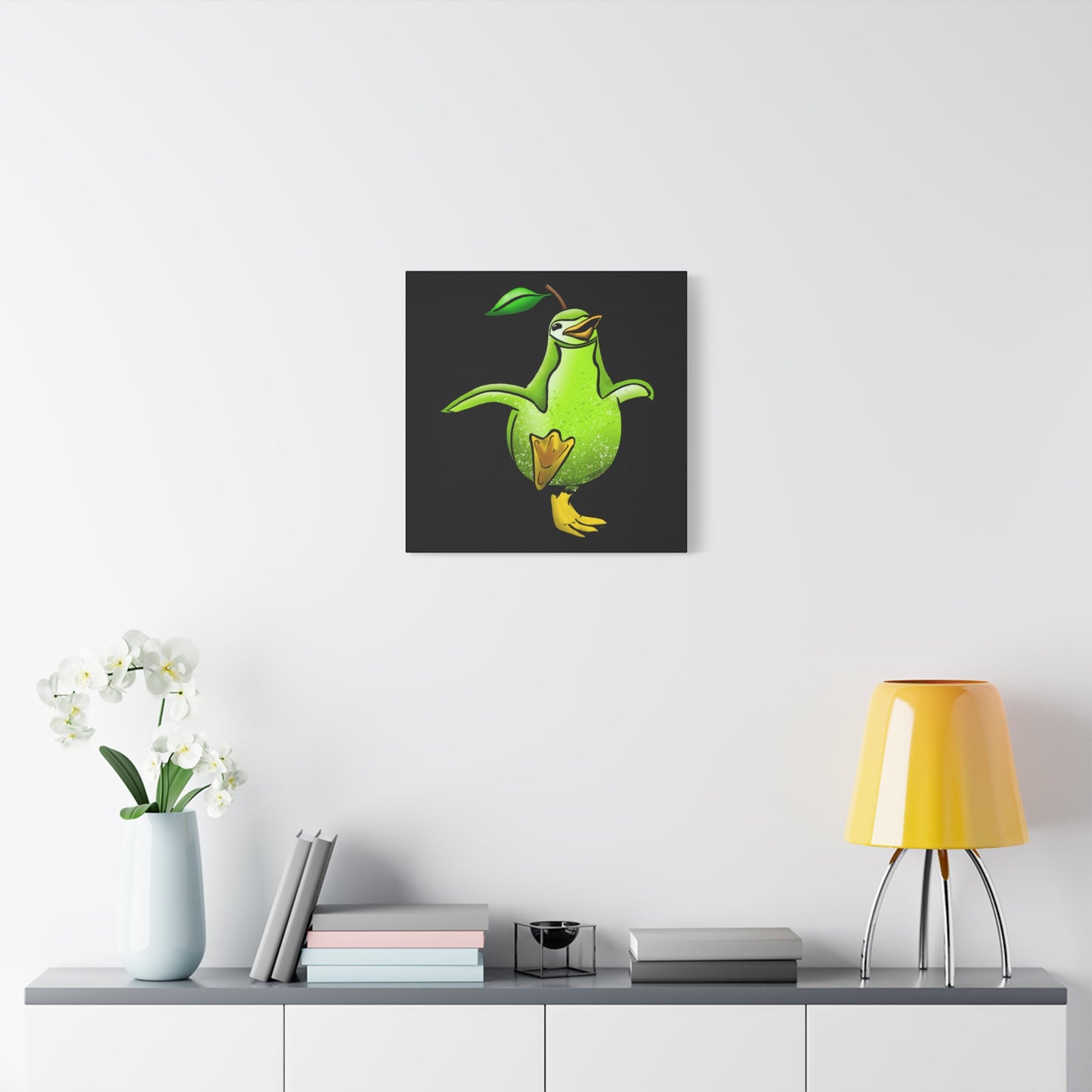 Whimsical Green Bird Pear Penguin Canvas Art - Charming Decor for Home and Office
