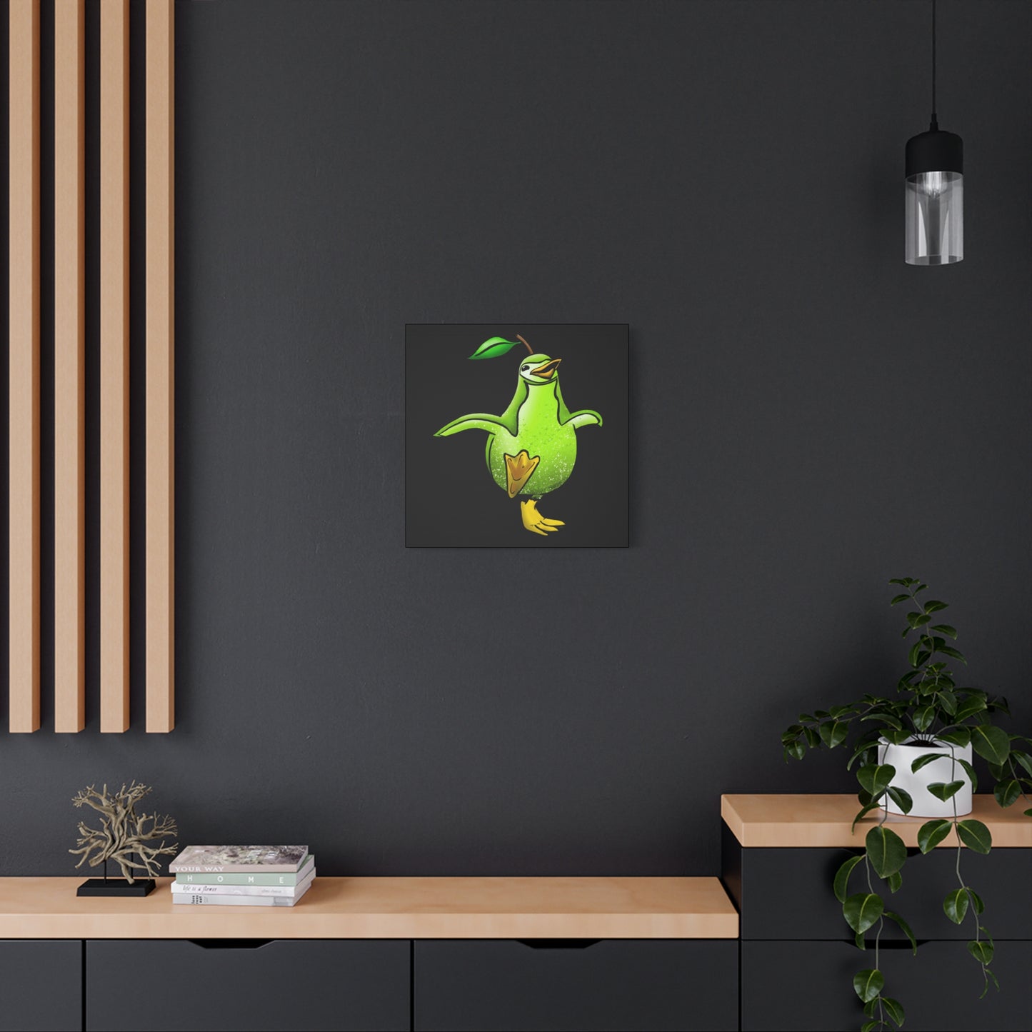 Whimsical Green Bird Pear Penguin Canvas Art - Charming Decor for Home and Office