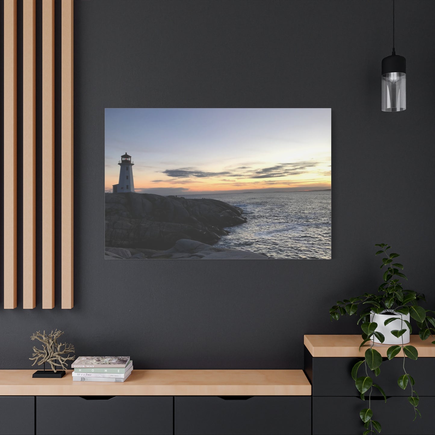 Sunset Lighthouse Canvas Print - Coastal Decor for Beach Lovers Peggys Cove