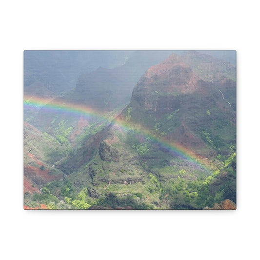 Rainbow Over Mountains Canvas Print - Nature Wall Art Wiamea Canyon Hawaii