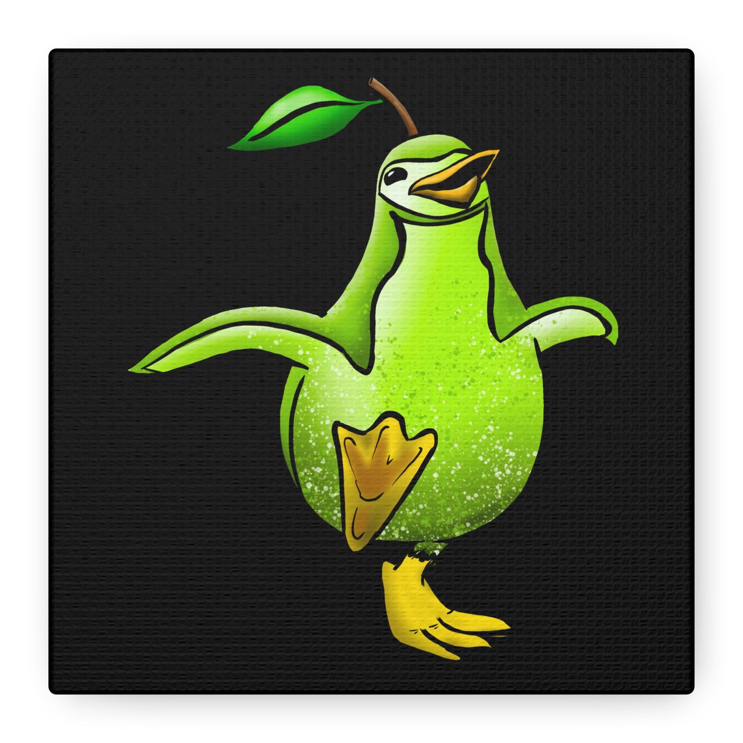 Whimsical Green Bird Pear Penguin Canvas Art - Charming Decor for Home and Office