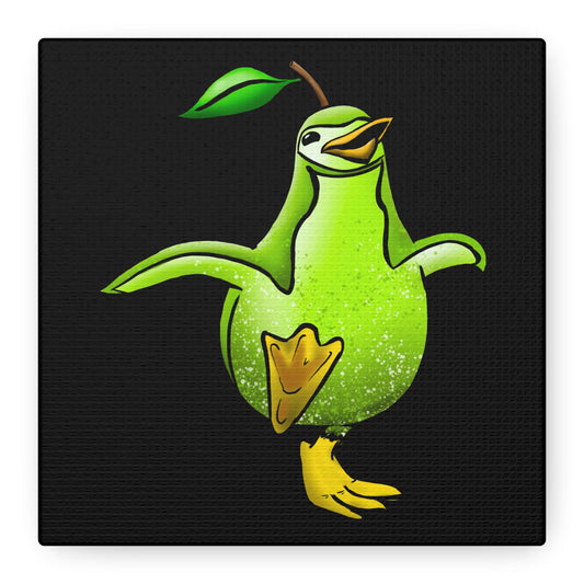 Whimsical Green Bird Pear Penguin Canvas Art - Charming Decor for Home and Office