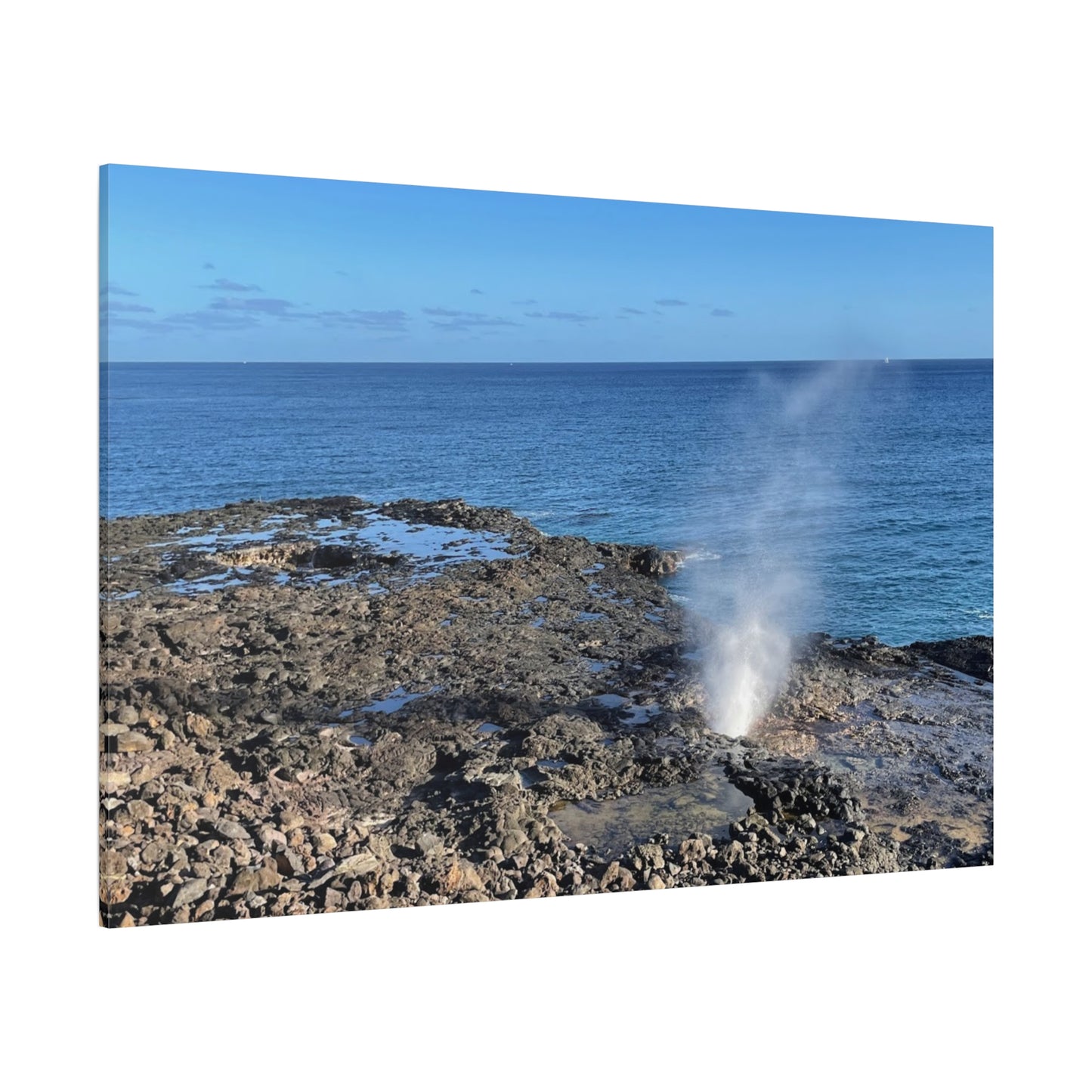 Stretched Matte Canvas Wall Art - Coastal Spouting Blowhole Photography