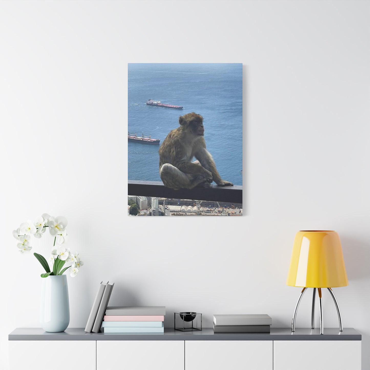 Monkeys by the Sea Canvas Art Print - Relaxing Coastal Decor Gibraltar