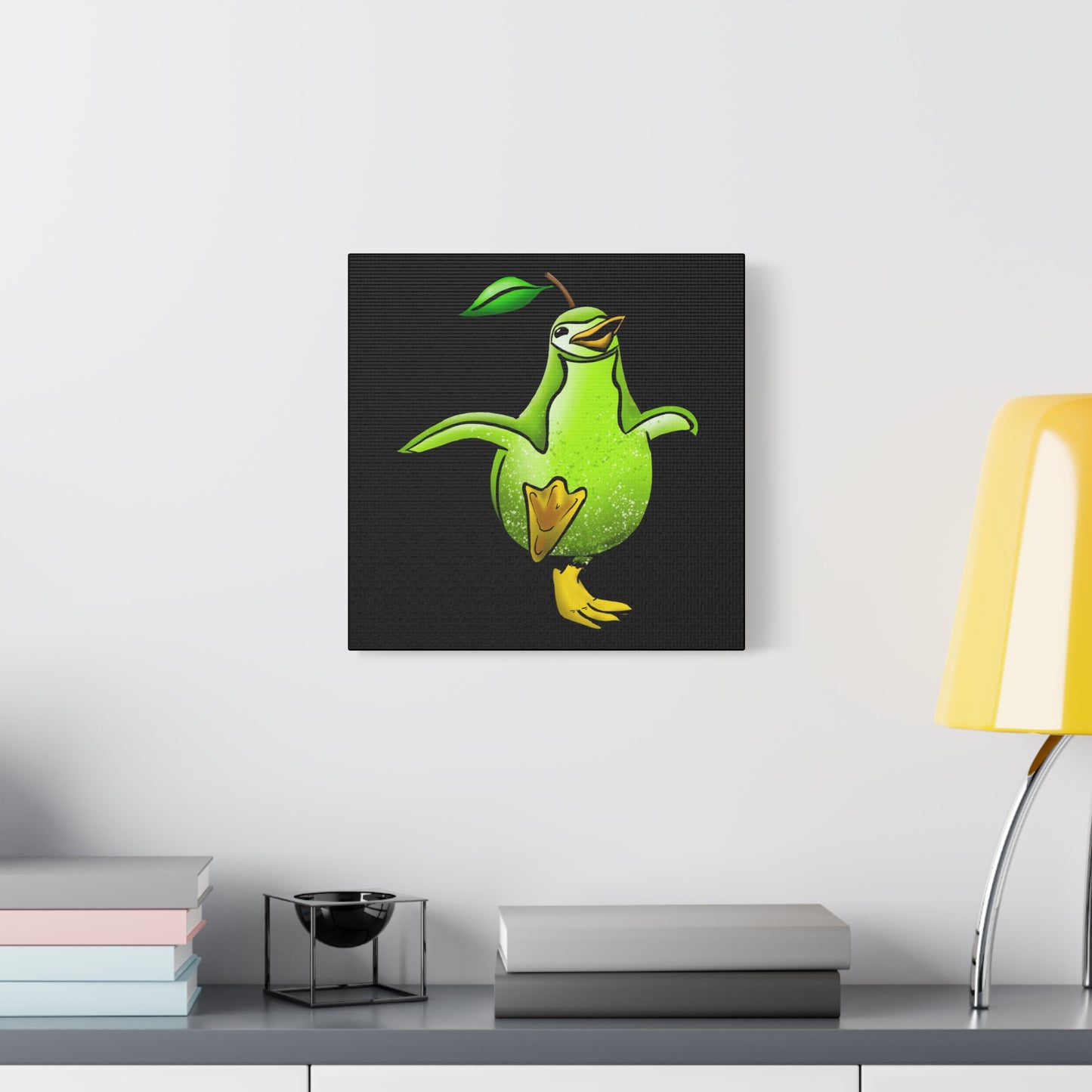 Whimsical Green Bird Pear Penguin Canvas Art - Charming Decor for Home and Office