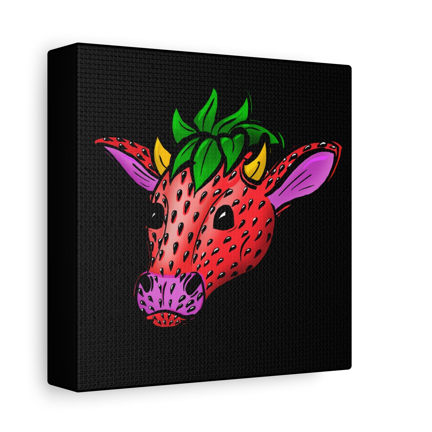 Colorful Cow Canvas Art - Strawberry Cow Stretched Wall Decor