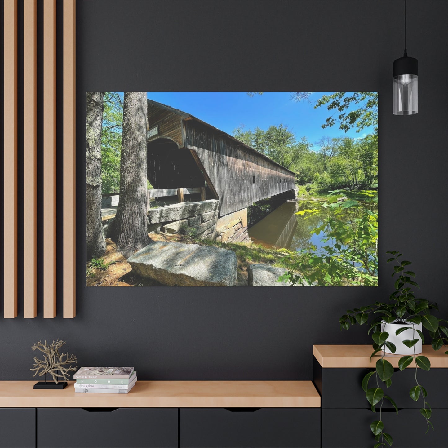 Scenic Covered Bridge Canvas Art - 1.25" Stretched Matte Wall Decor