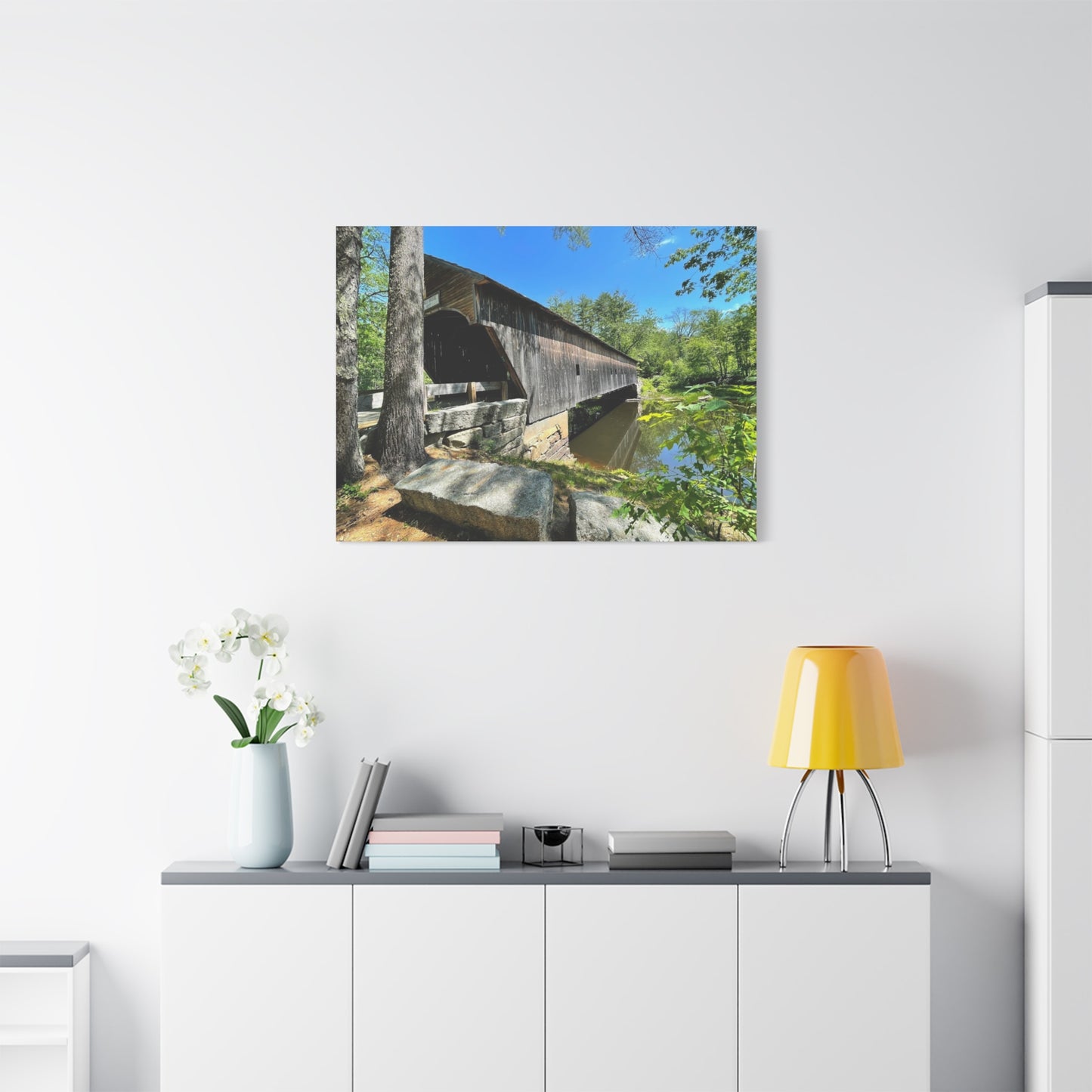 Scenic Covered Bridge Canvas Art - 1.25" Stretched Matte Wall Decor