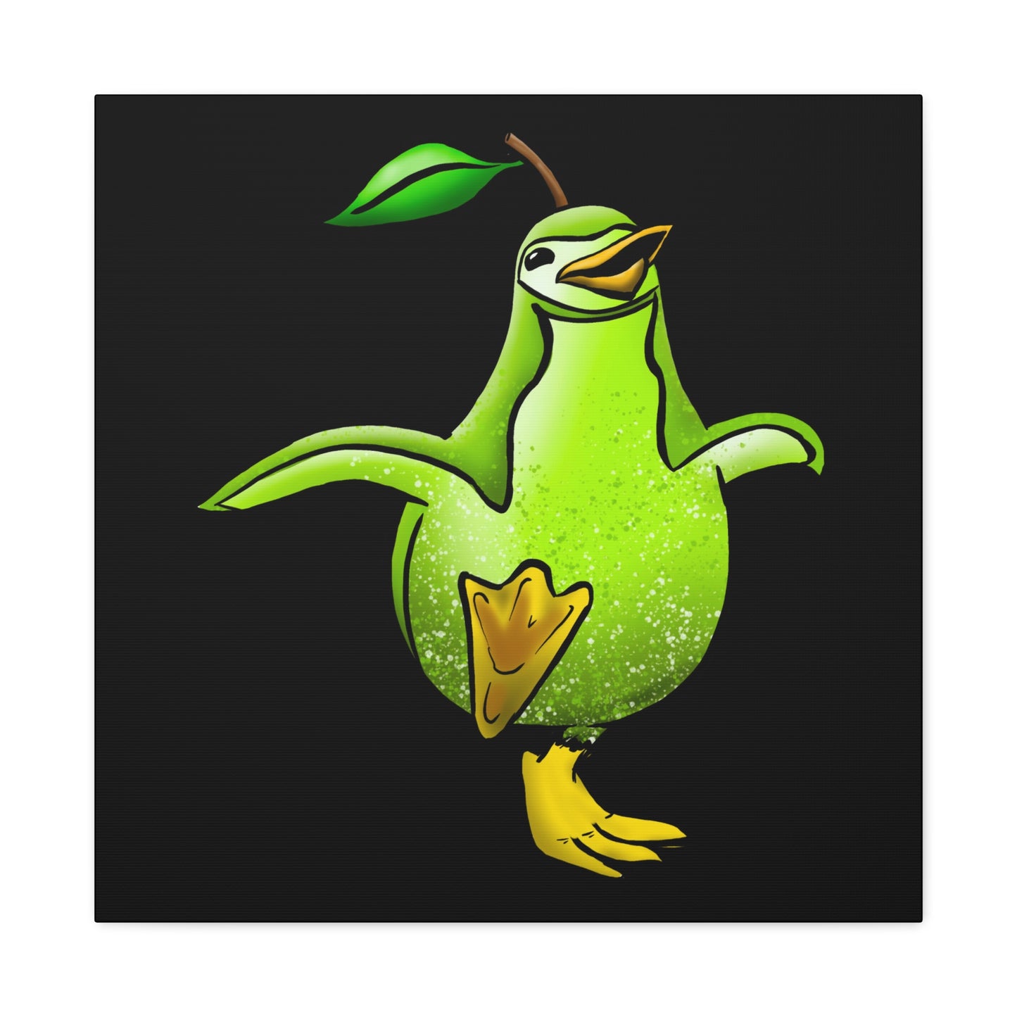 Whimsical Green Bird Pear Penguin Canvas Art - Charming Decor for Home and Office