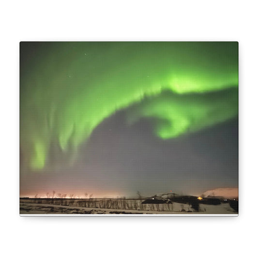 Aurora Borealis Canvas Art - Stunning Green Northern Lights Wall Decor Iceland