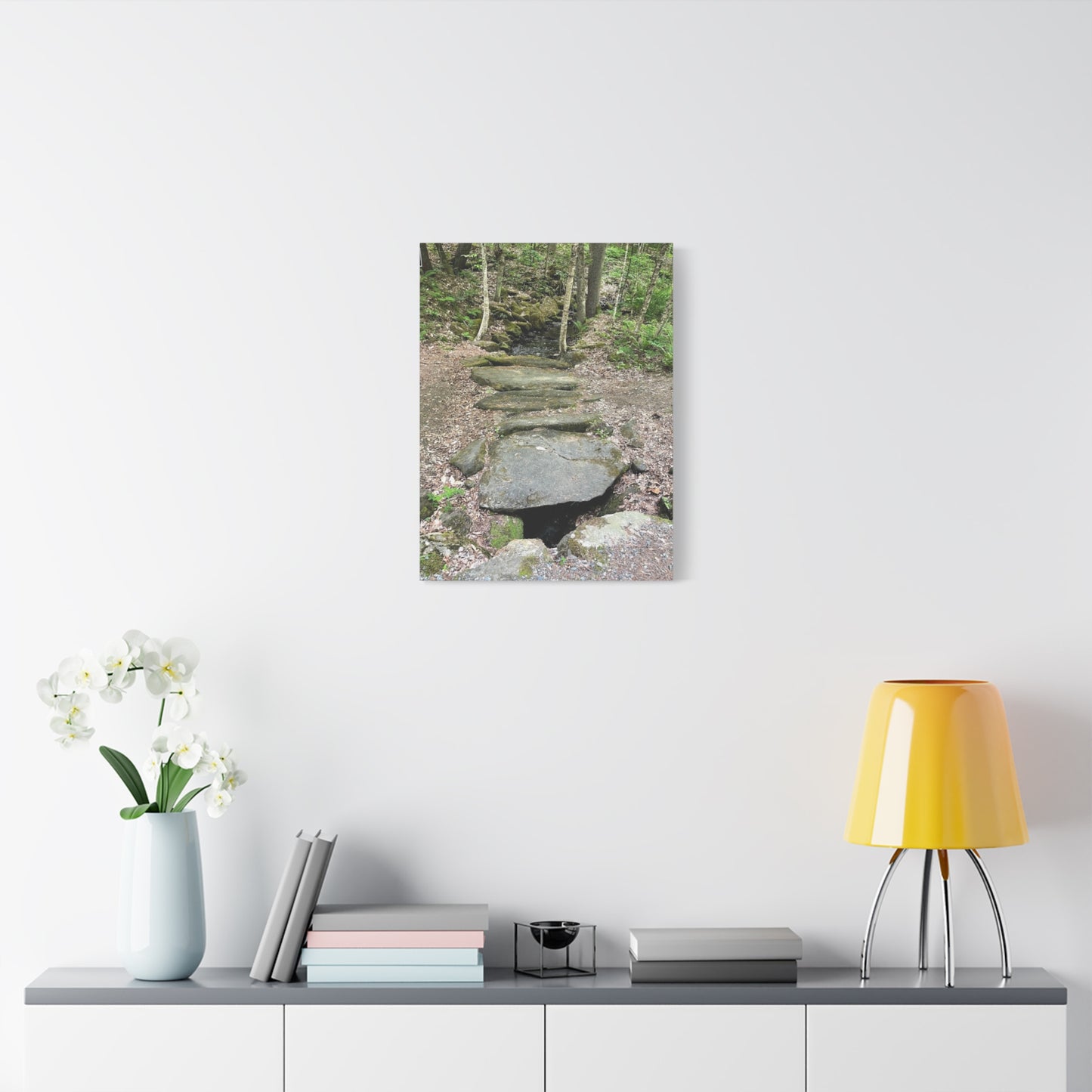 Nature-Inspired Stretched Canvas Art - Serene Stream Pathway Décor