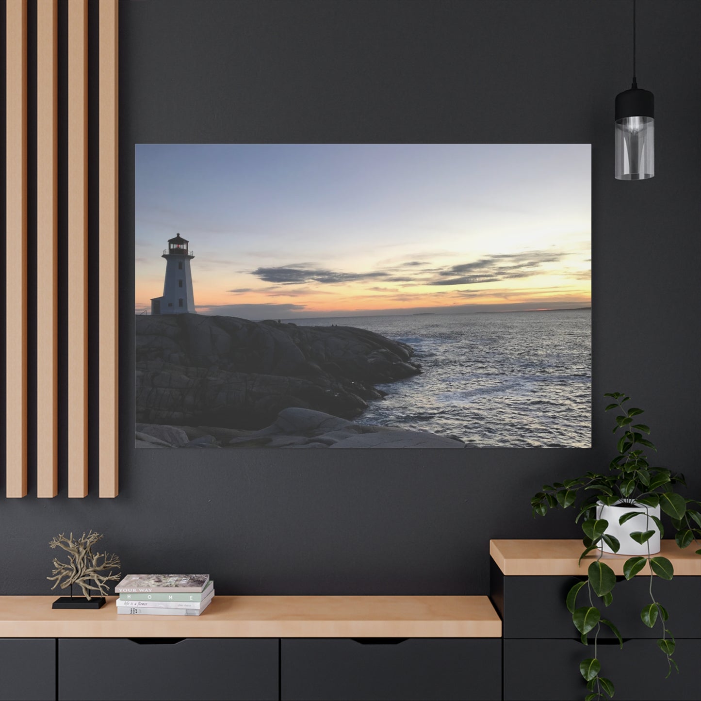 Sunset Lighthouse Canvas Print - Coastal Decor for Beach Lovers Peggys Cove