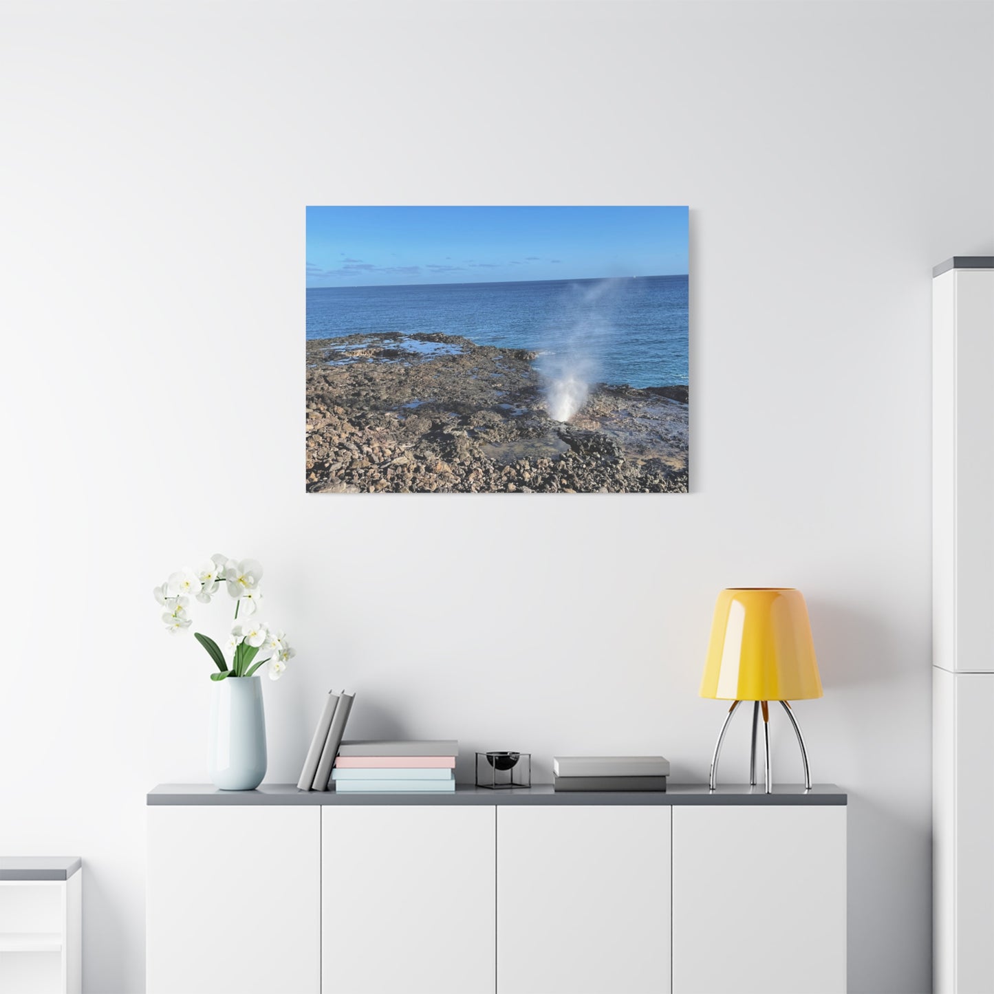 Stretched Matte Canvas Wall Art - Coastal Spouting Blowhole Photography