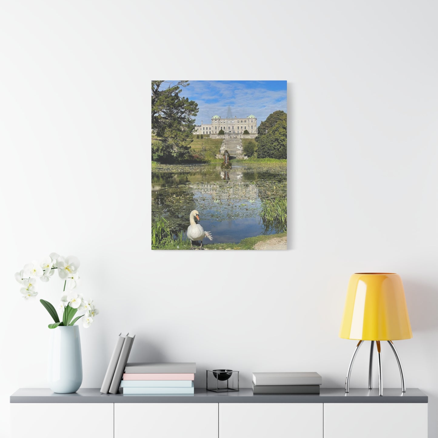 Stretched Matte Canvas Print - Serene Swan Reflection in Nature Powerscourt Estate, Wicklow Ireland