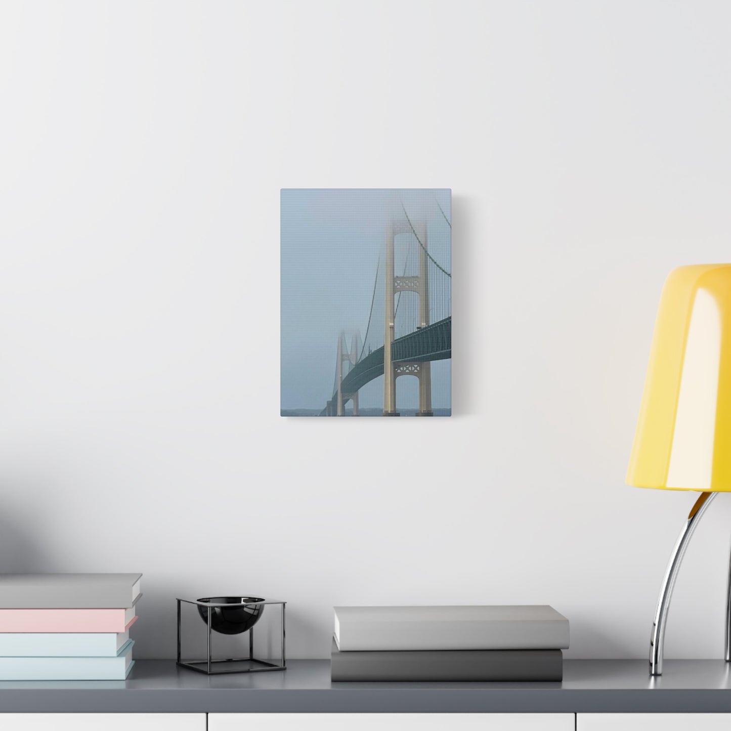 Foggy Bridge Art Canvas - 1.25" Stretched Wall Decor Mackinac