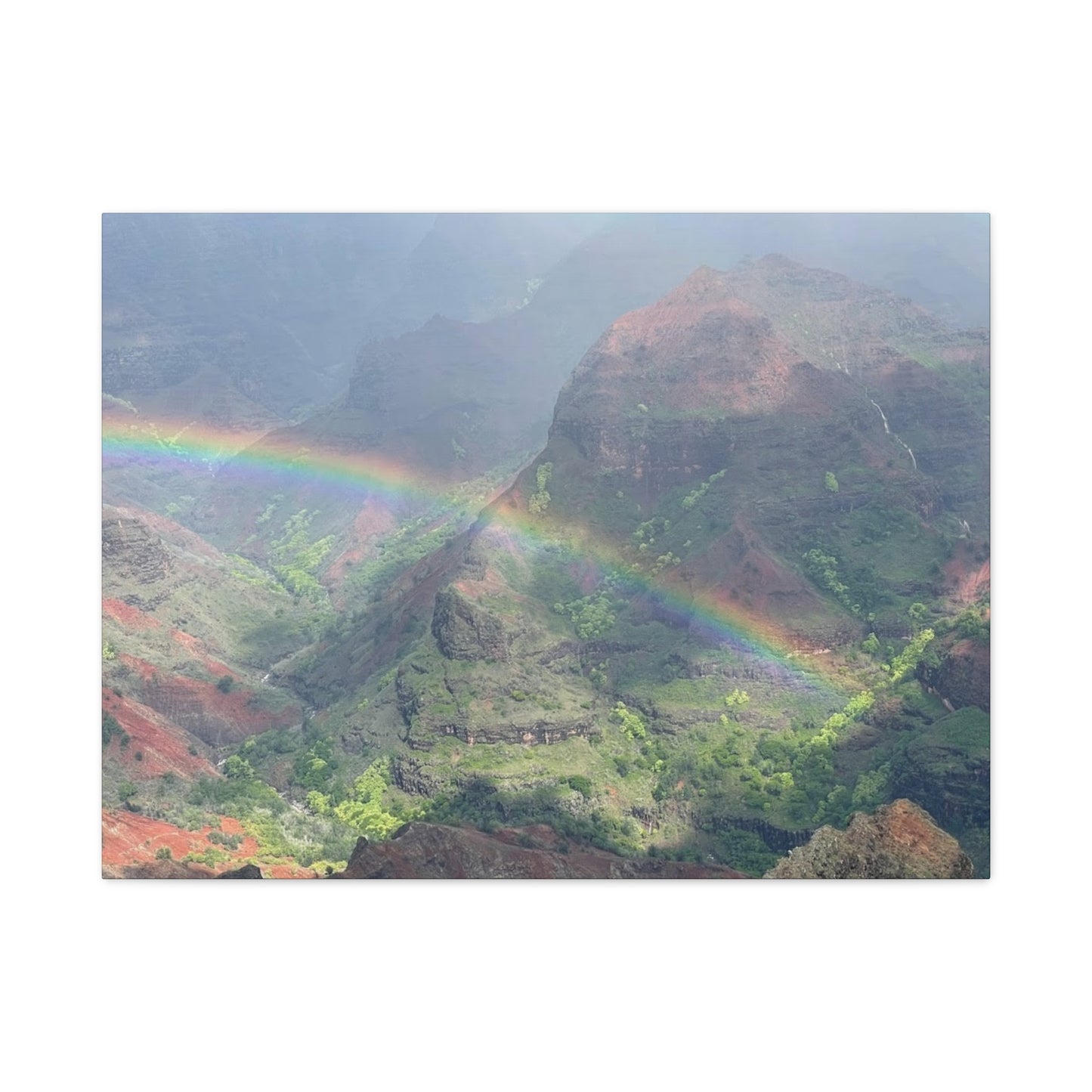 Rainbow Over Mountains Canvas Print - Nature Wall Art Wiamea Canyon Hawaii