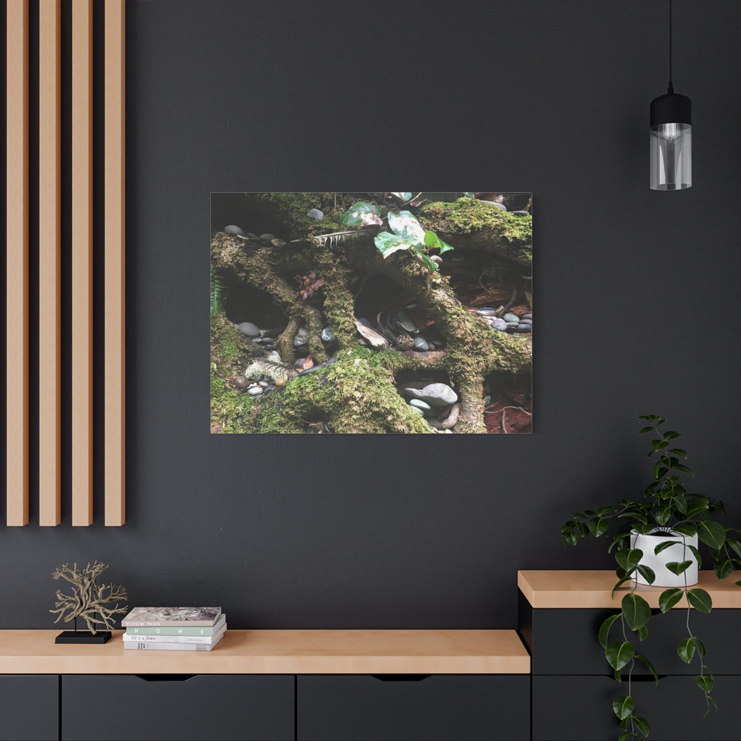 Nature-Inspired Matte Canvas Wall Art - Serene Root and Stone Design