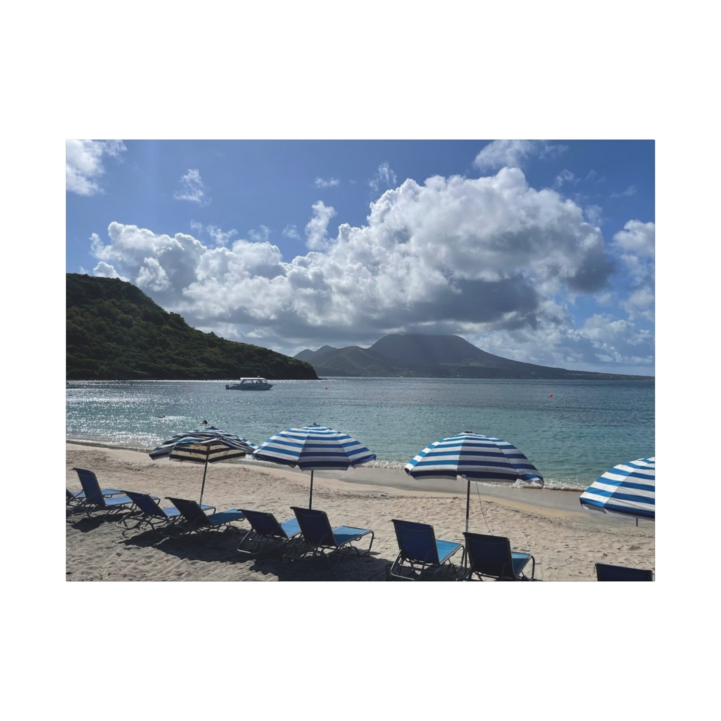 Beach Umbrella Scenic Canvas Wall Art Nevis