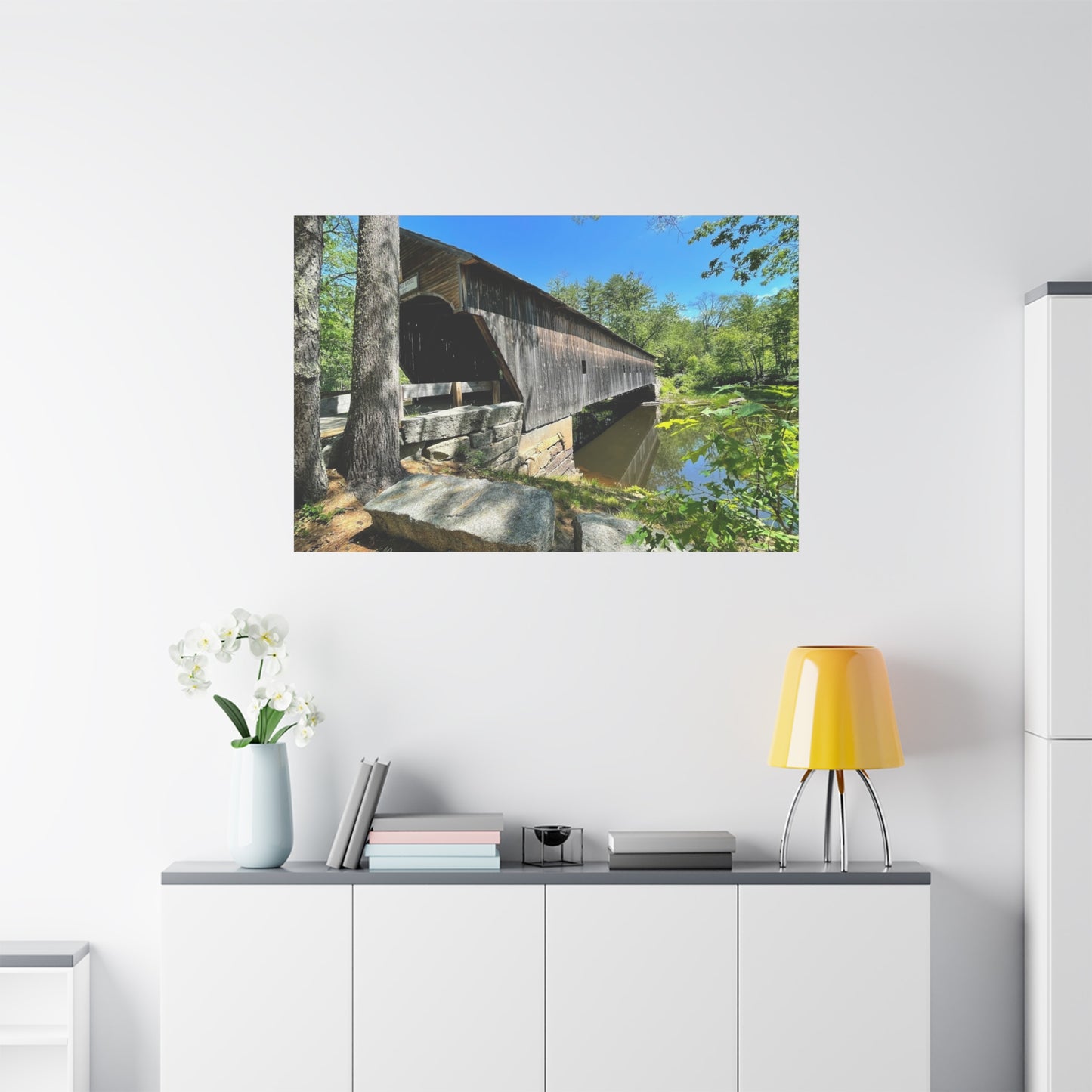Scenic Covered Bridge Canvas Art - 1.25" Stretched Matte Wall Decor