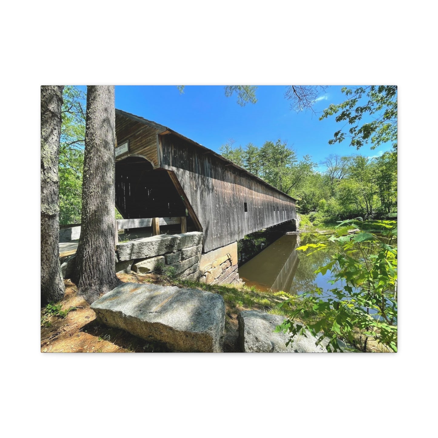 Scenic Covered Bridge Canvas Art - 1.25" Stretched Matte Wall Decor