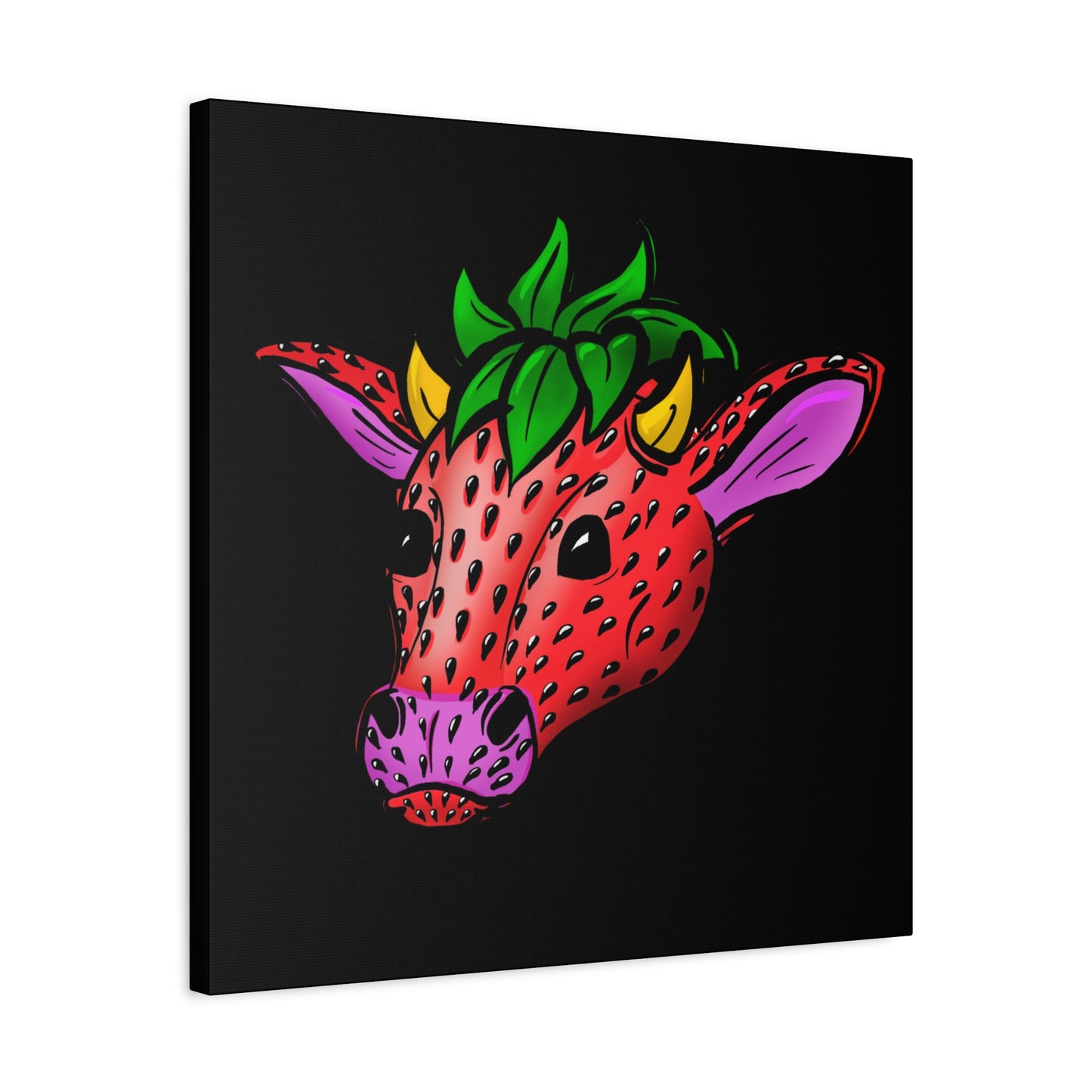 Colorful Cow Canvas Art - Strawberry Cow Stretched Wall Decor