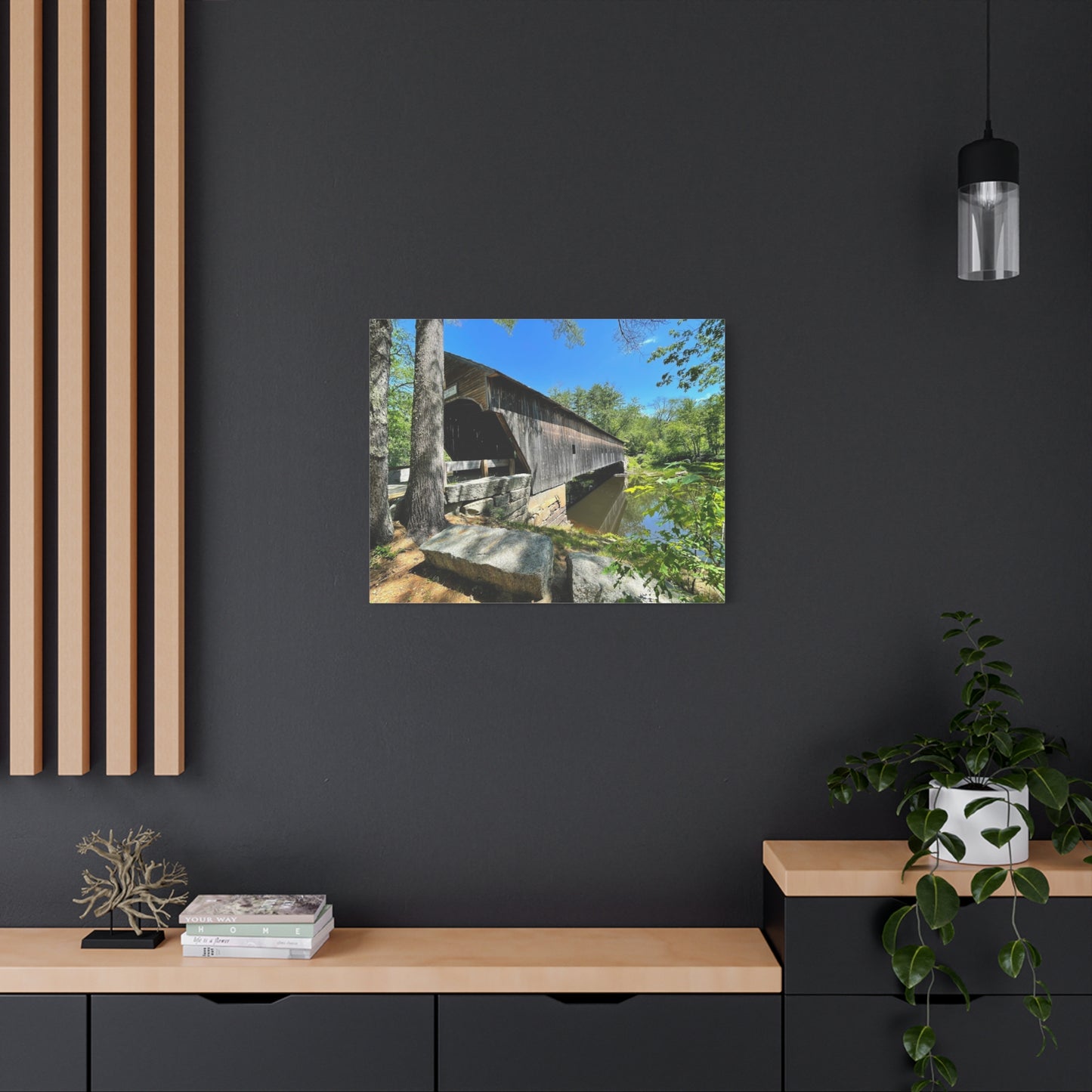 Scenic Covered Bridge Canvas Art - 1.25" Stretched Matte Wall Decor