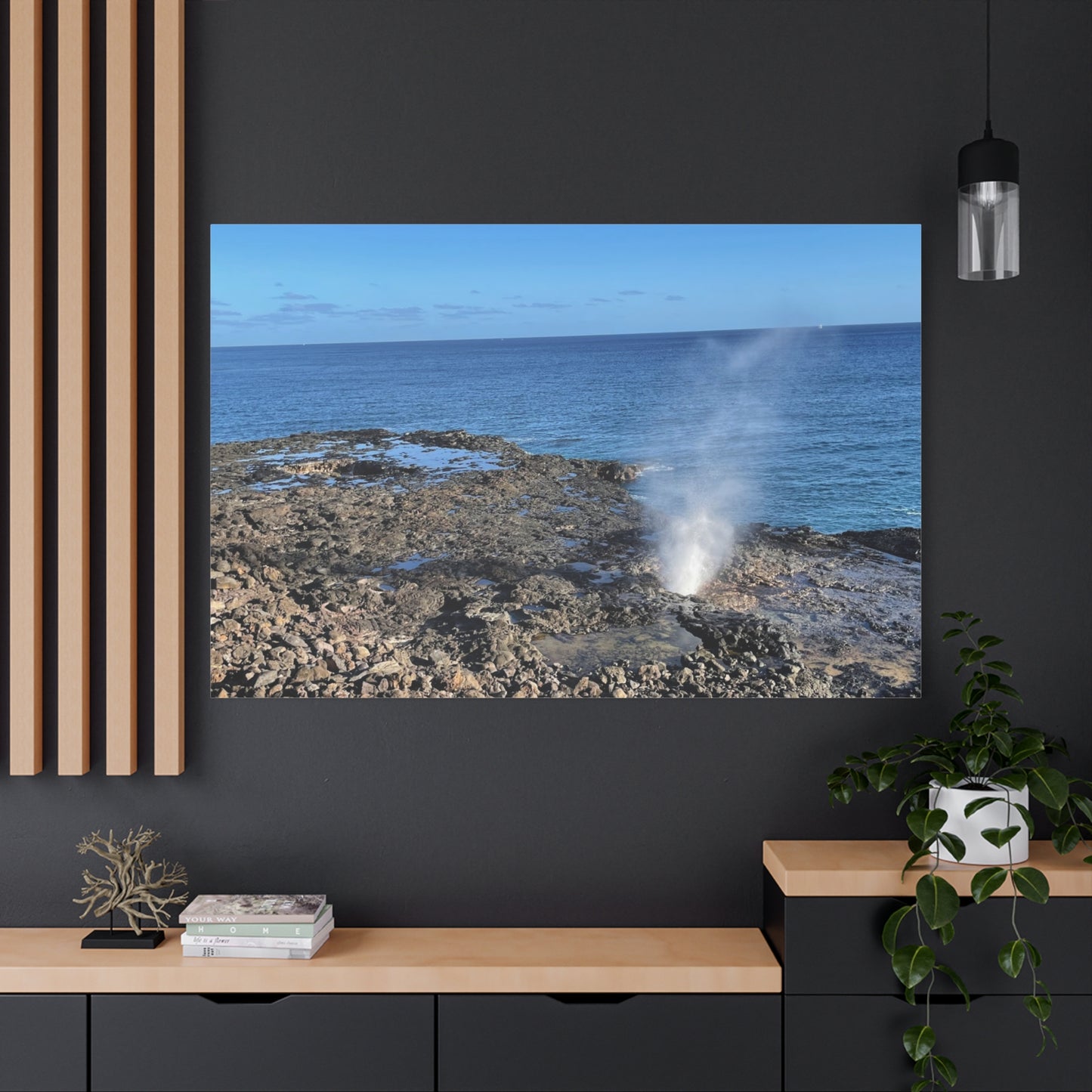 Stretched Matte Canvas Wall Art - Coastal Spouting Blowhole Photography