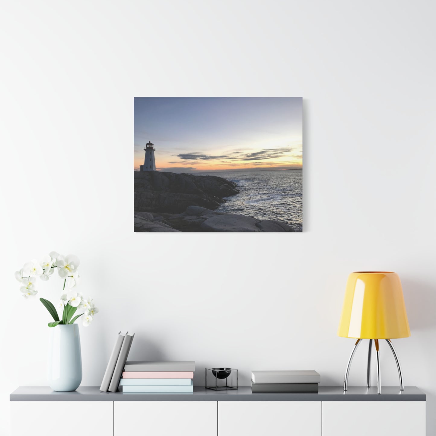 Sunset Lighthouse Canvas Print - Coastal Decor for Beach Lovers Peggys Cove