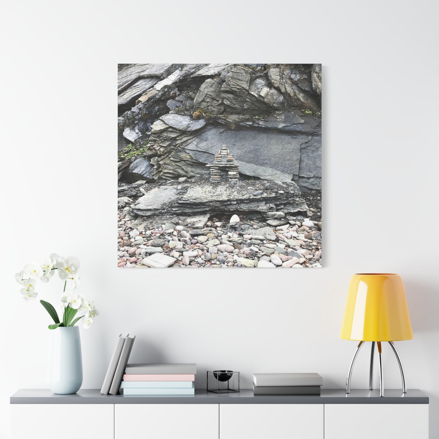 Nature-Inspired Stretched Canvas Art - Tranquil Rock Tower Design