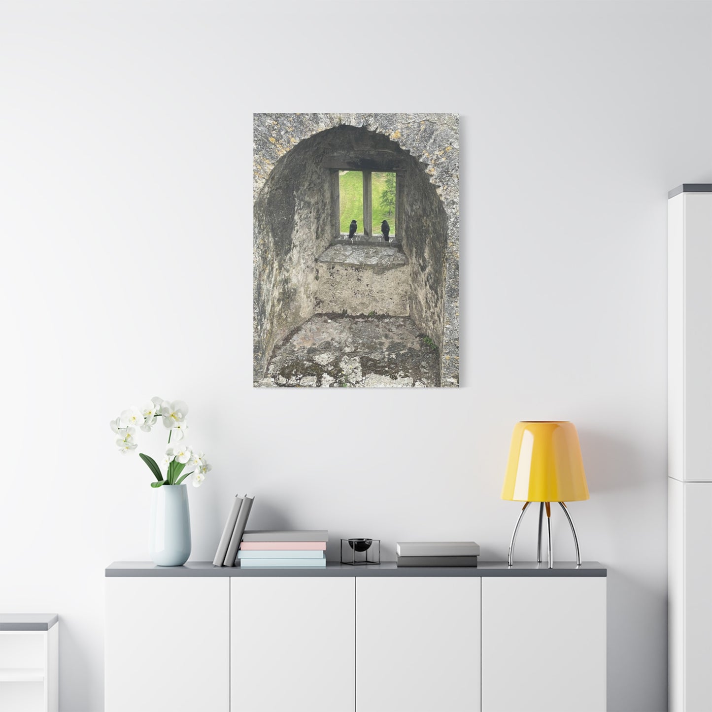 Nature-Inspired Matte Canvas Art - Black Birds by Window - Home Decor