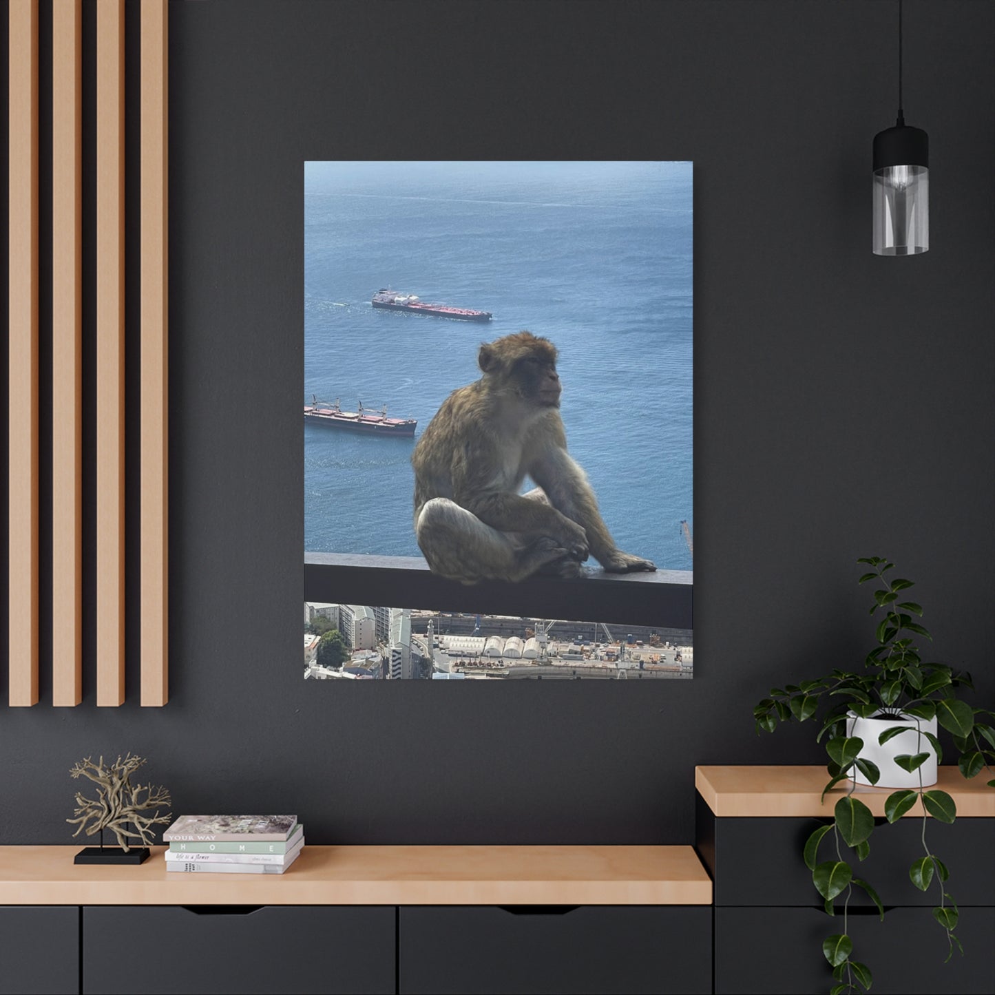 Monkeys by the Sea Canvas Art Print - Relaxing Coastal Decor Gibraltar