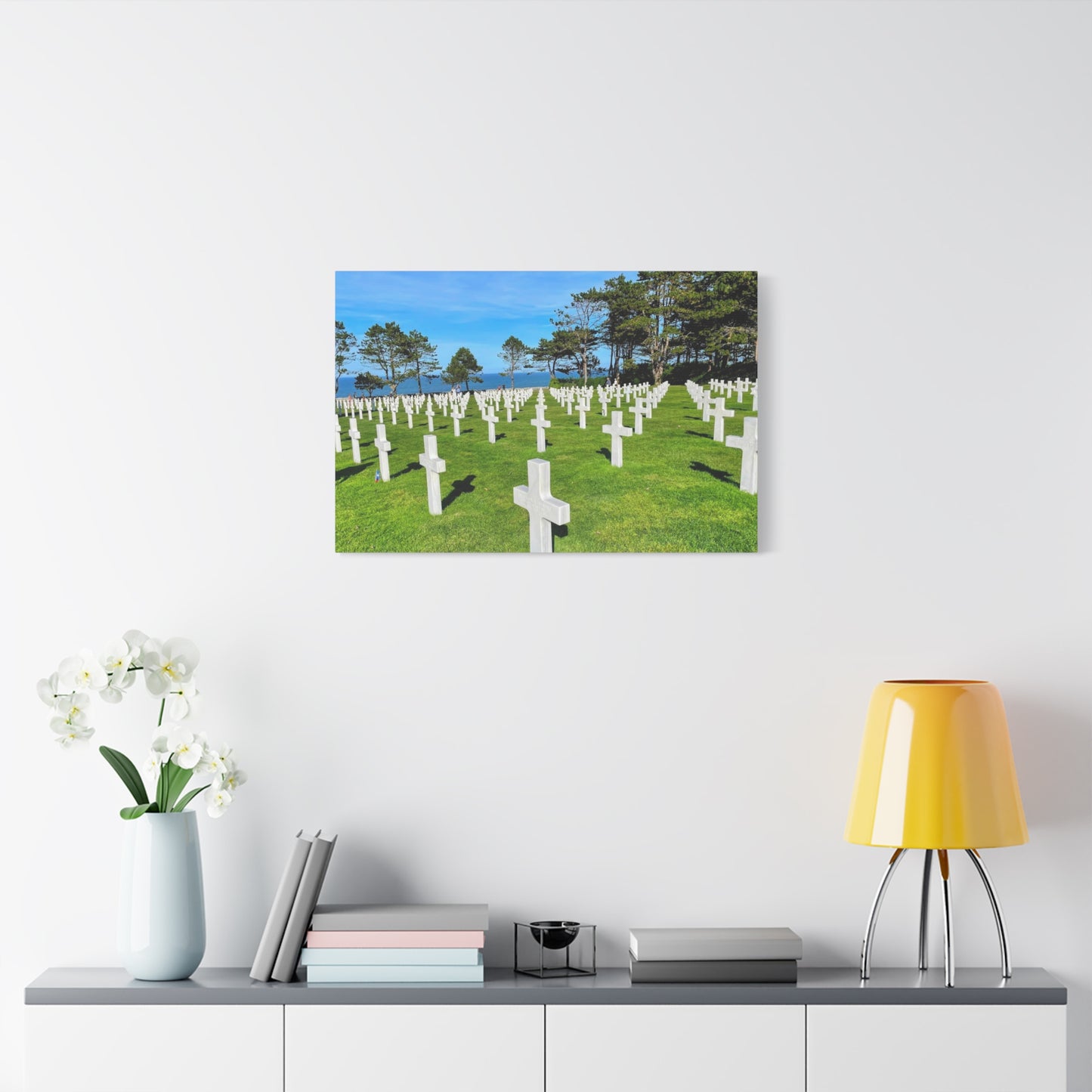 Memorial Canvas Print - Serene Cemetery Scene for Remembrance Normandy American Cemetery