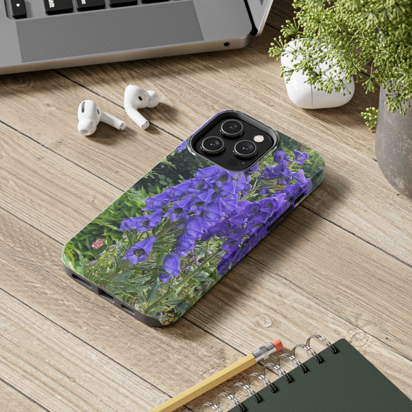 Elegant Floral Tough Phone Case - Purple Aconite Design