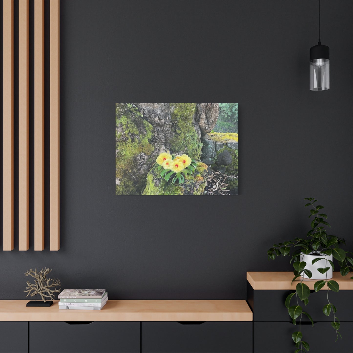Floral Matte Canvas Art - Yellow Orchid and Moss Decor