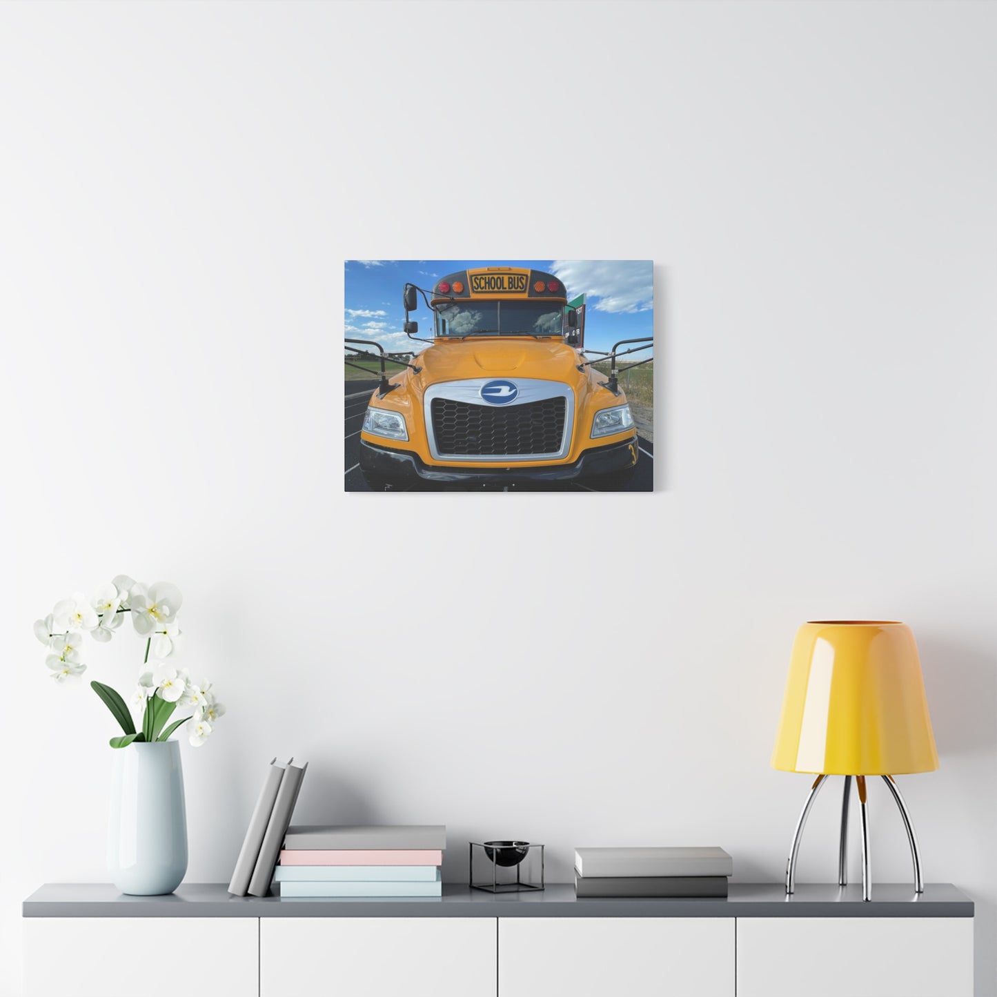 School Bus Canvas Art - Vibrant Stretched Wall Decor for Kids' Rooms