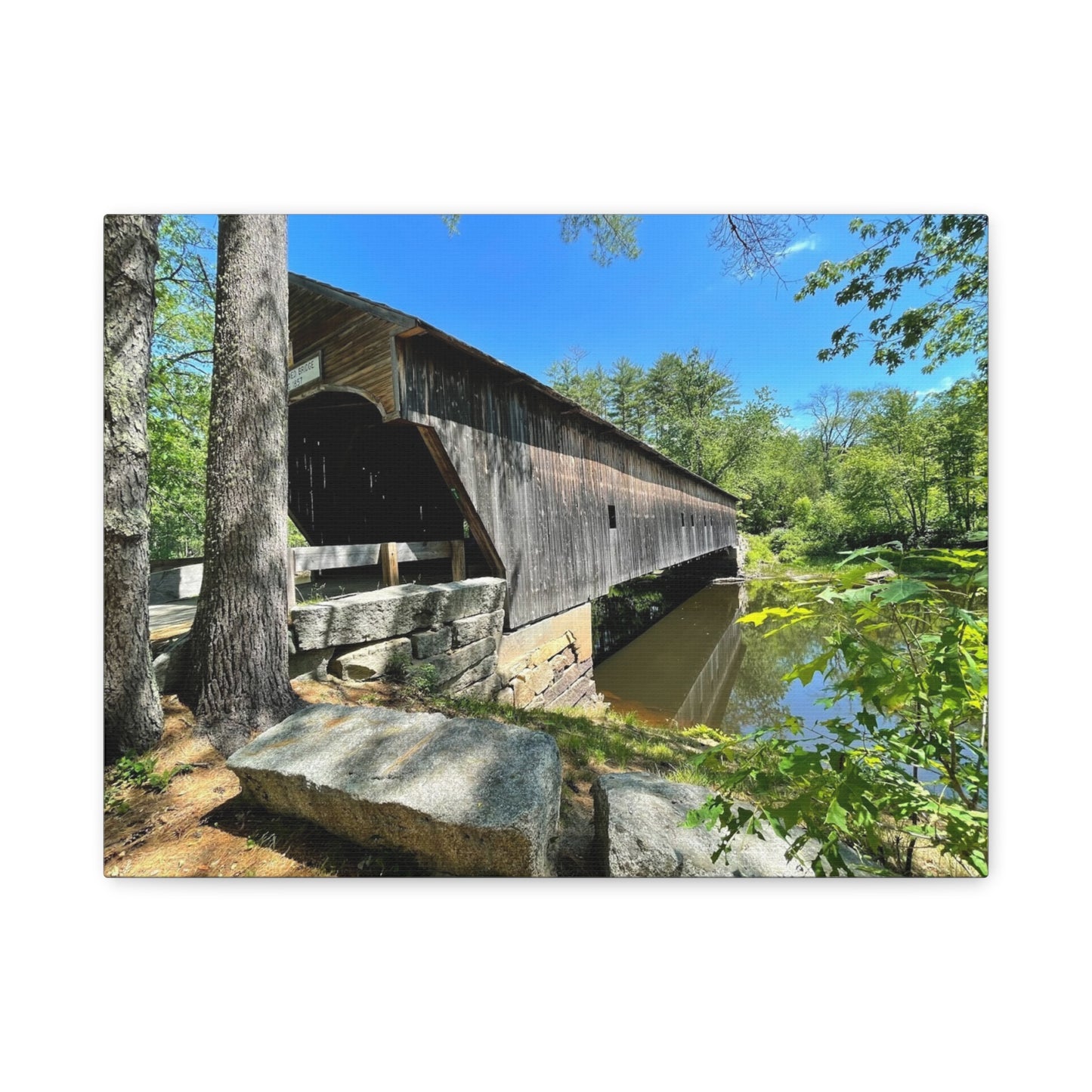 Scenic Covered Bridge Canvas Art - 1.25" Stretched Matte Wall Decor