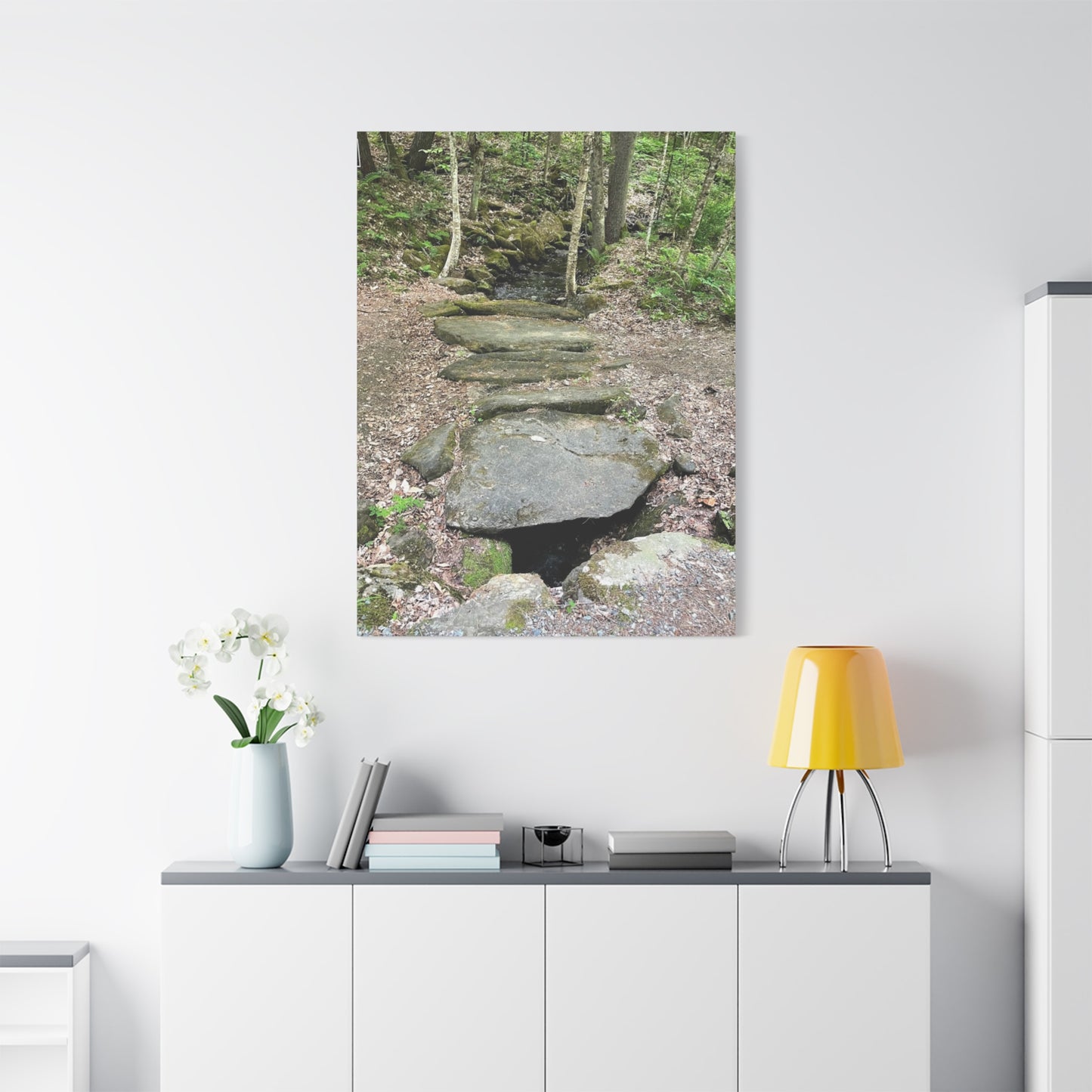 Nature-Inspired Stretched Canvas Art - Serene Stream Pathway Décor