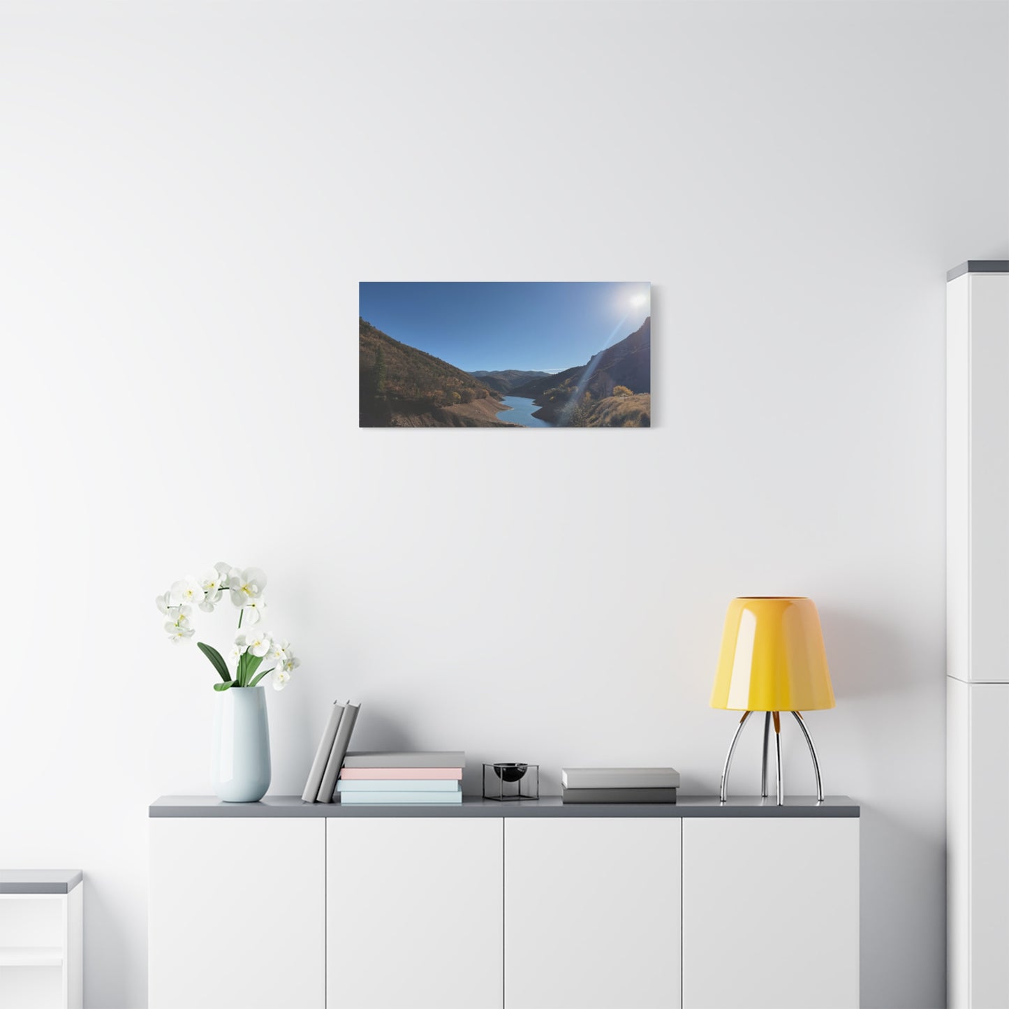 Scenic Landscape Canvas Wall Art – Tranquil Mountain River Design