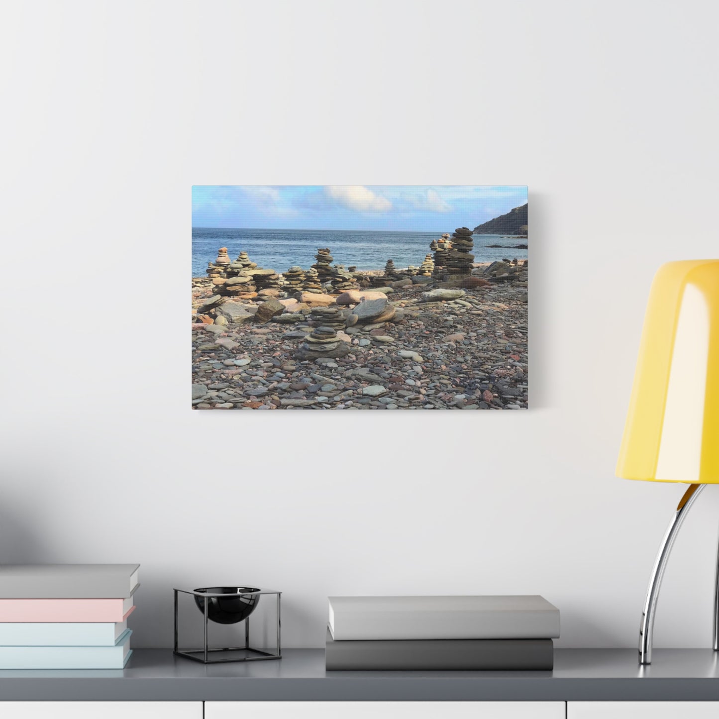Nature-Inspired Wall Art Canvas Print - Tranquil Beach Stack Stones Decor