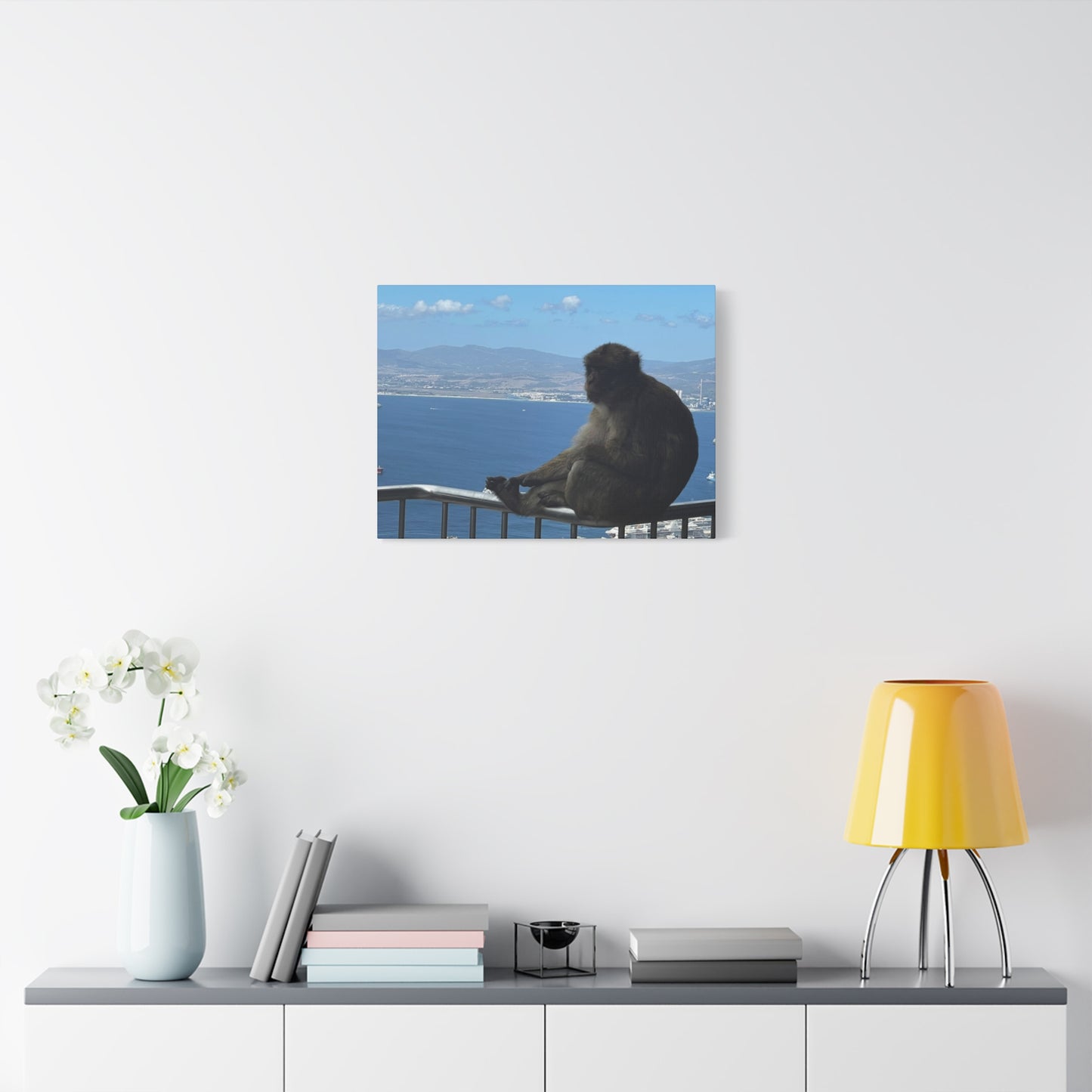 Monkey by the Sea Canvas Art - Relaxing Coastal Wall Decor Gibraltar