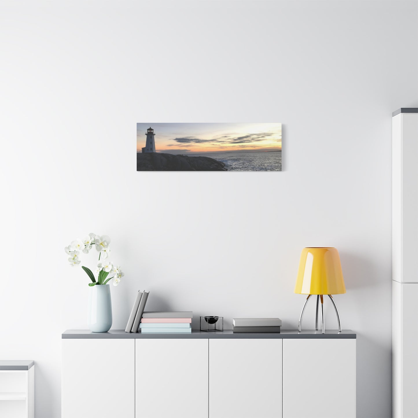 Sunset Lighthouse Canvas Print - Coastal Decor for Beach Lovers Peggys Cove