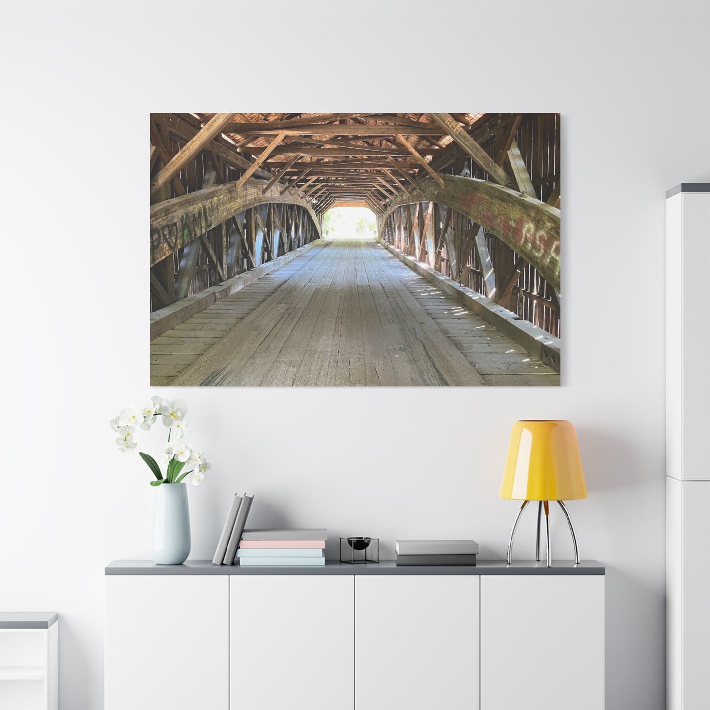 Rustic Wooden Bridge Canvas Print - Stretched Wall Art for Home Decor